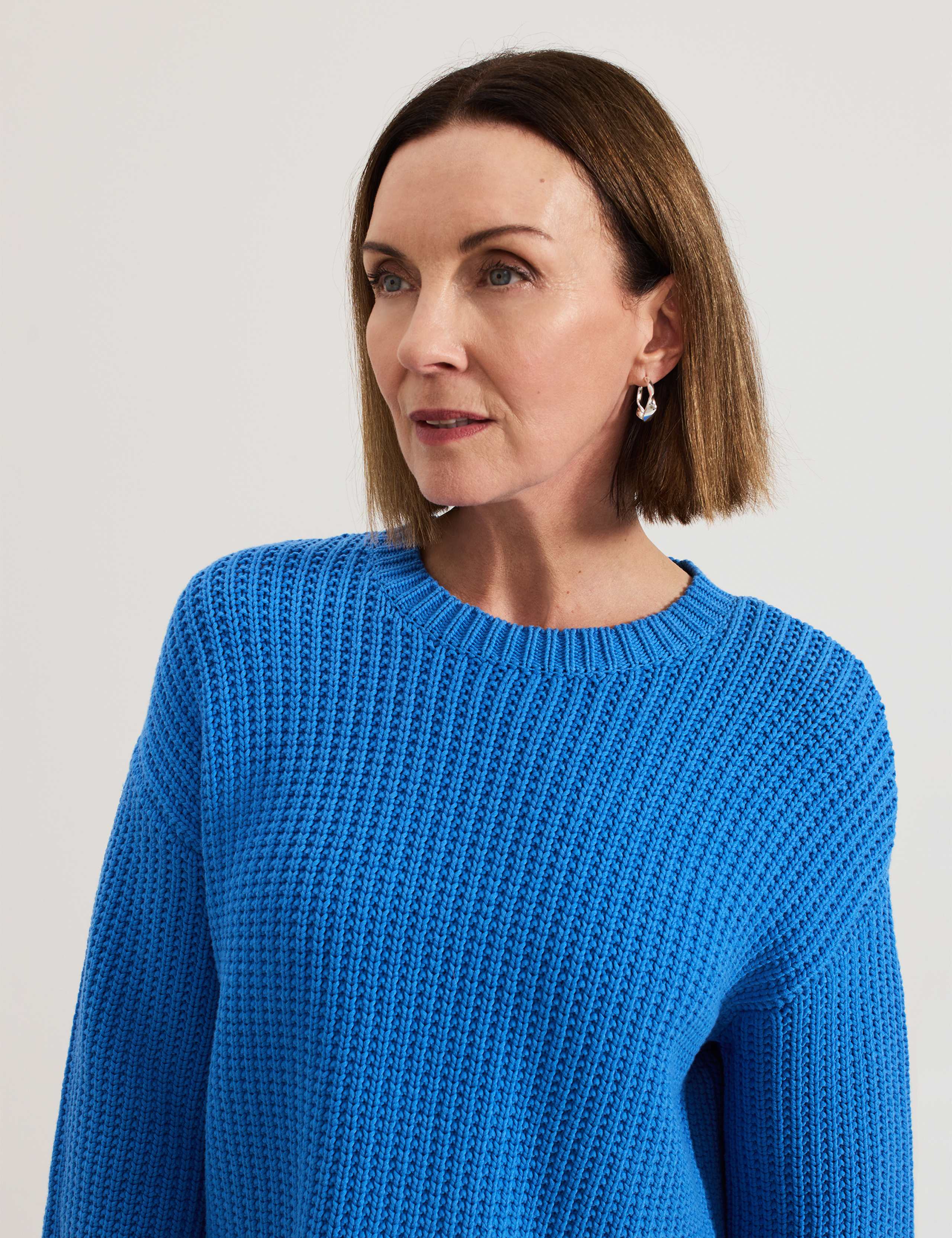 Cotton Rich Textured Round Neck Jumper 5 of 7