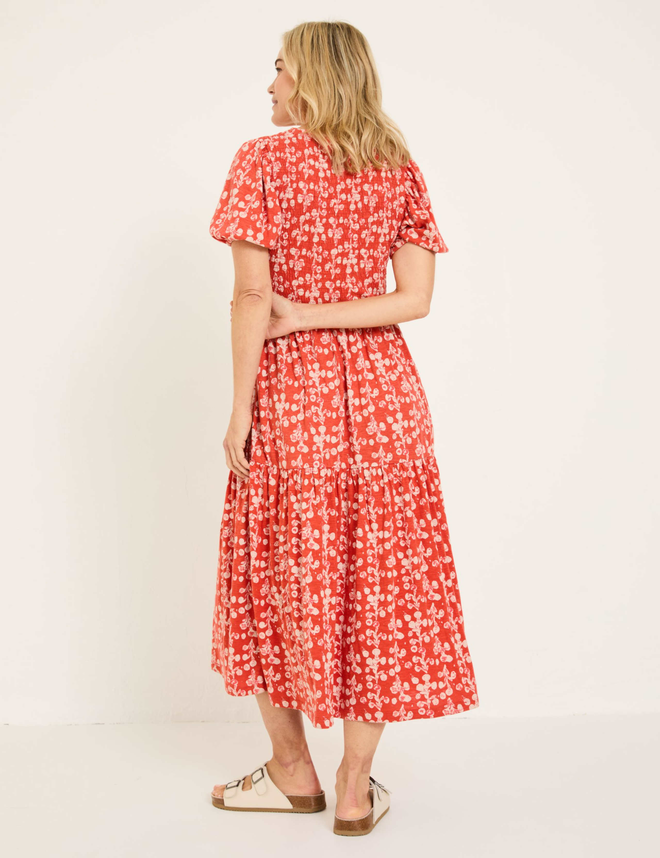 Cotton Rich Floral V-Neck Midi Waisted Dress 4 of 5