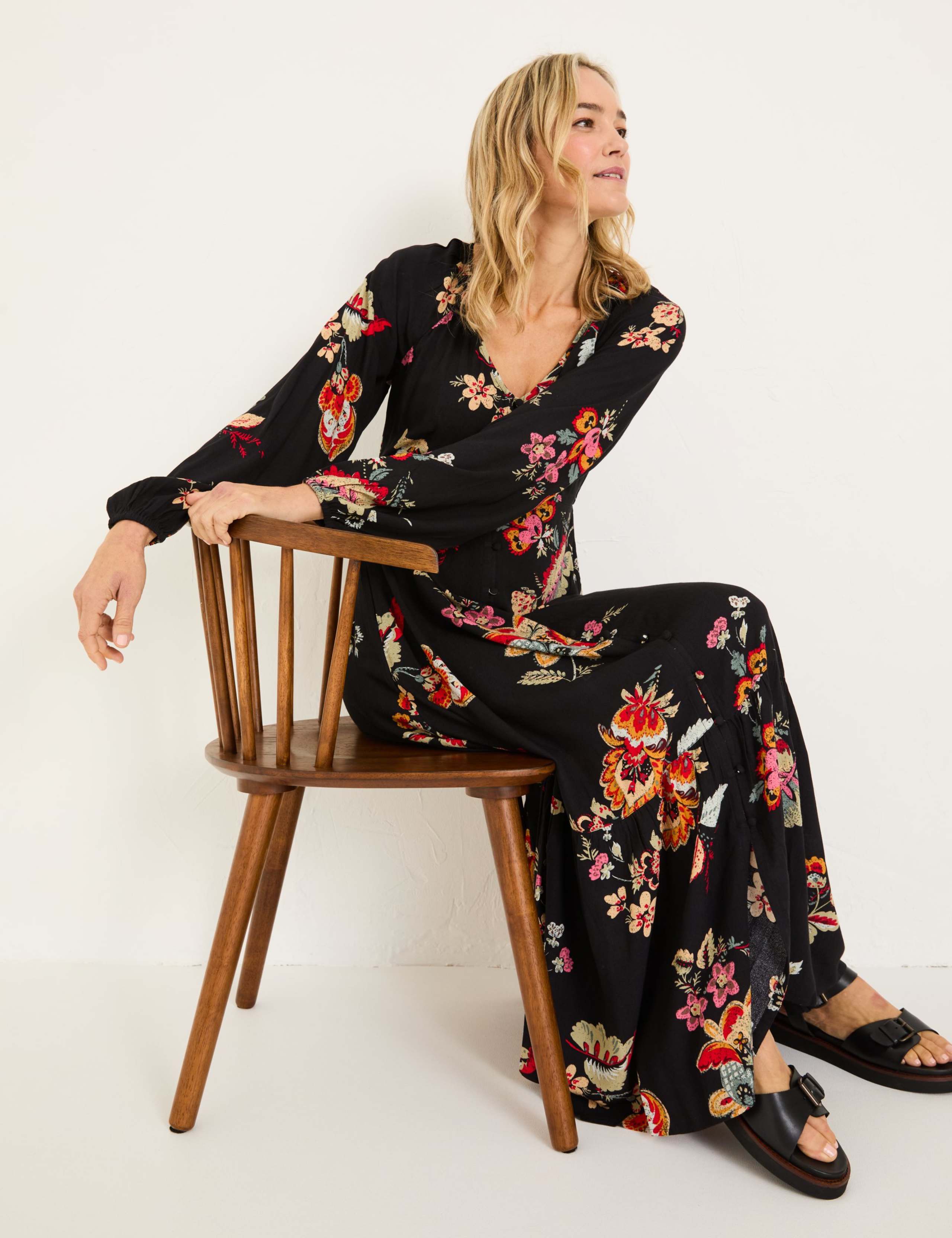 Floral V-Neck Midaxi Waisted Dress 5 of 5