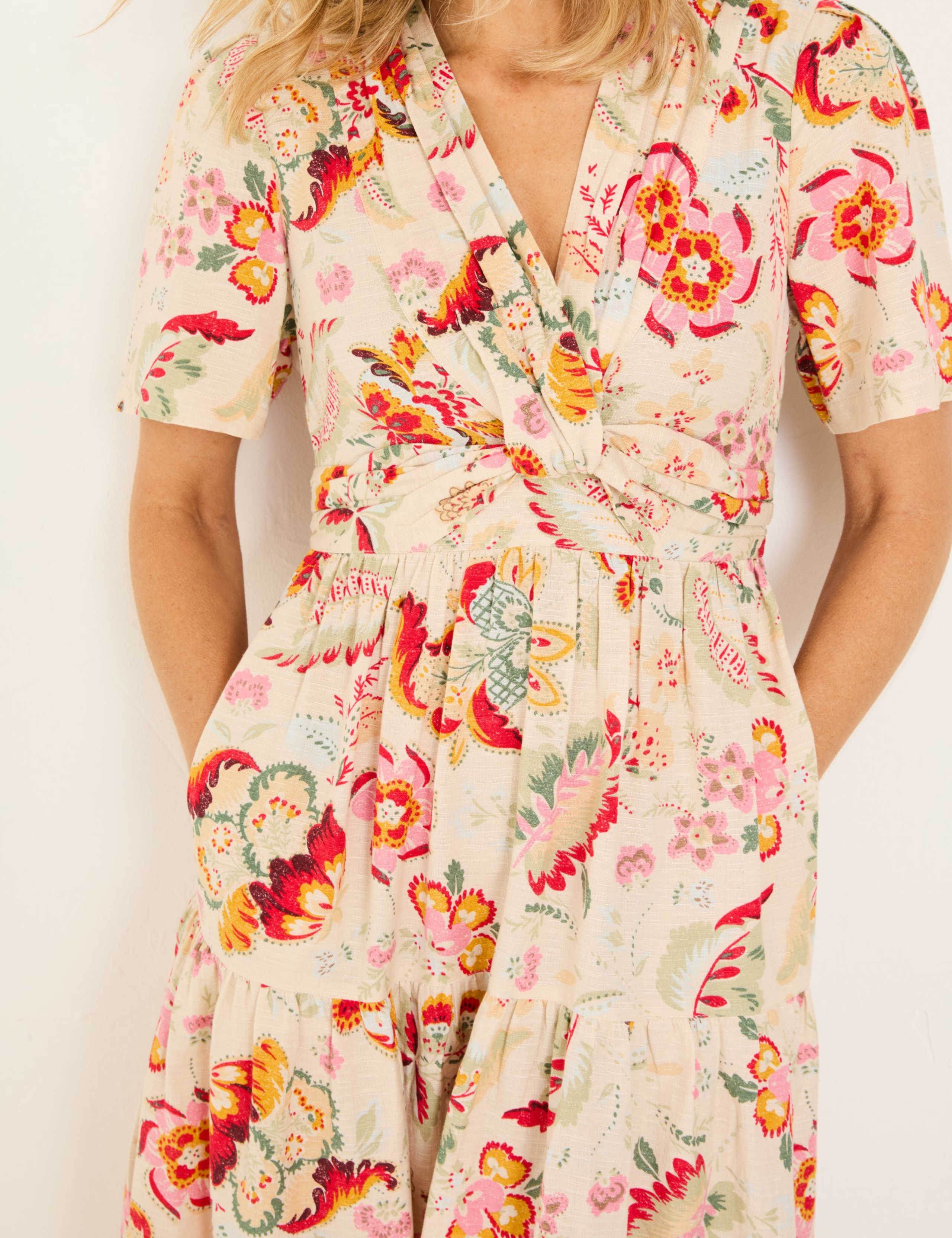Cotton Blend Floral Midi V-Neck Dress 4 of 5