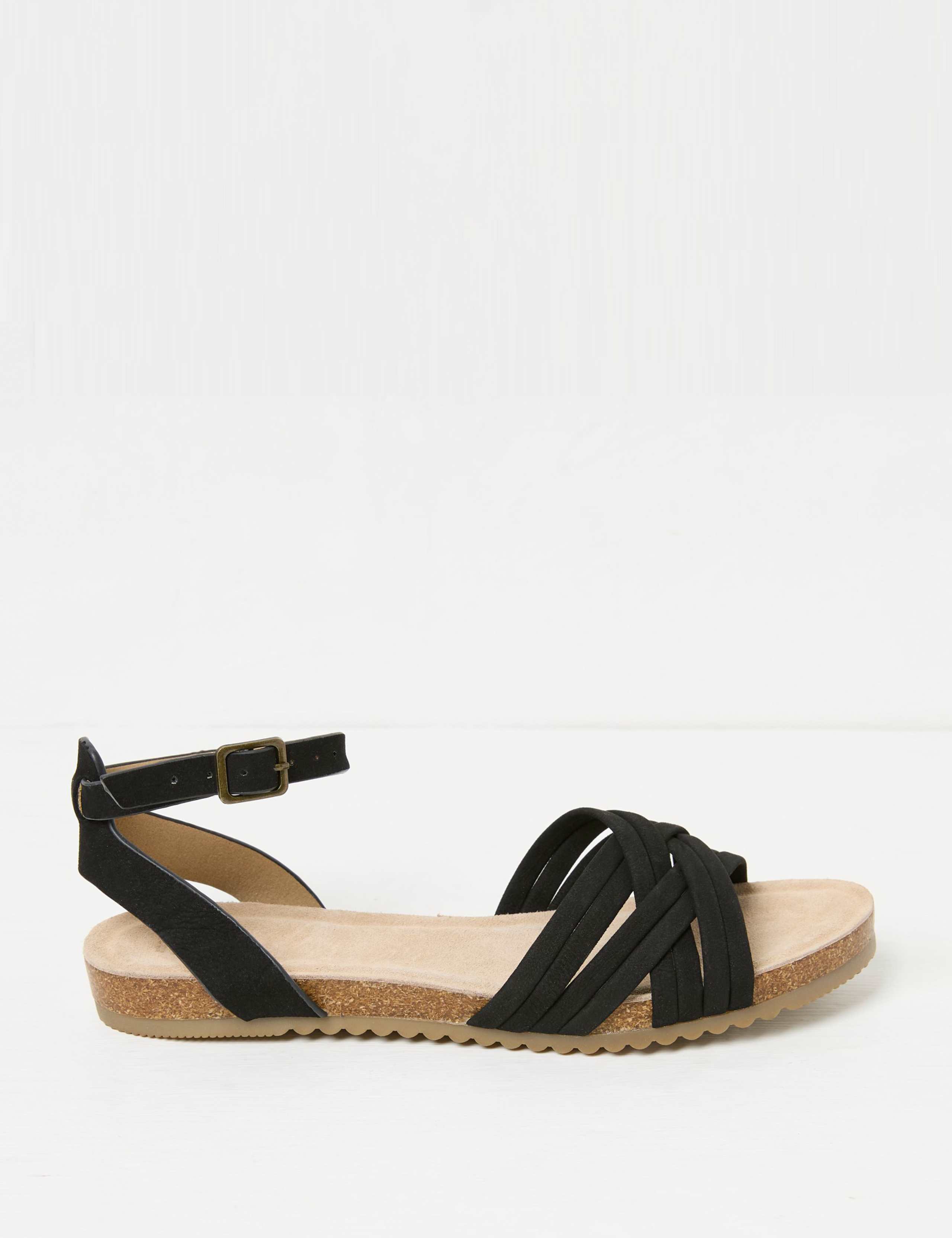 Leather Crossover Ankle Strap Flat Sandals 1 of 3