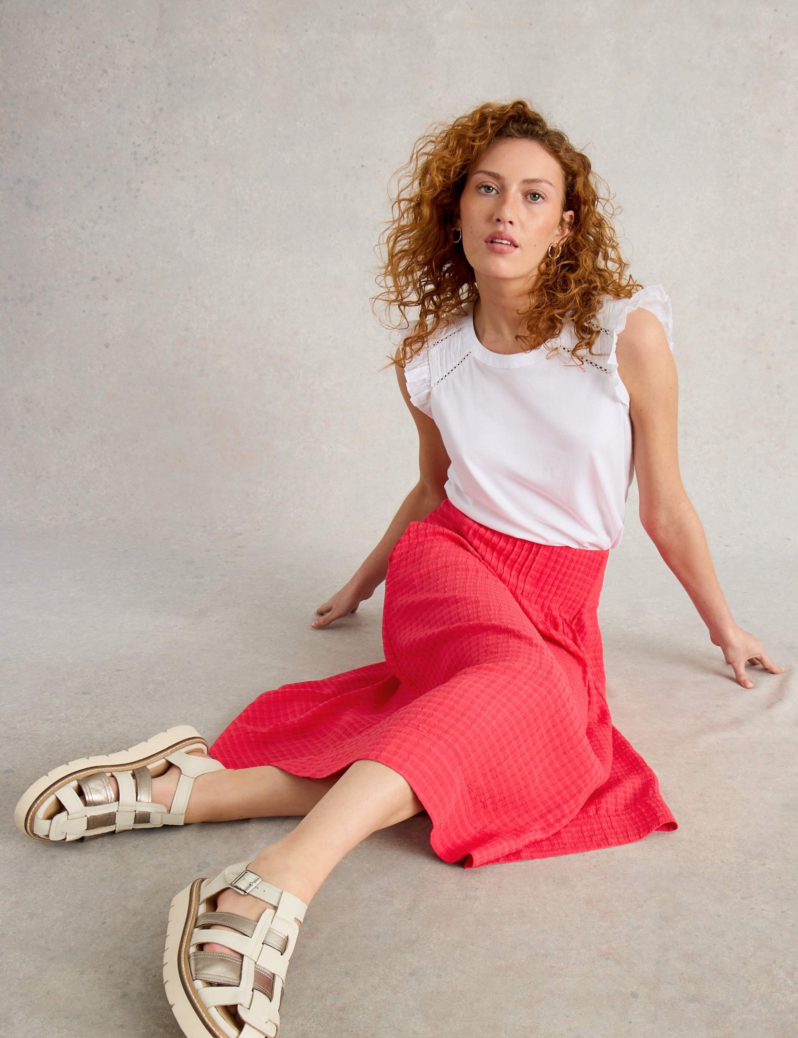 Textured Pleated Midi Skirt 3 of 6