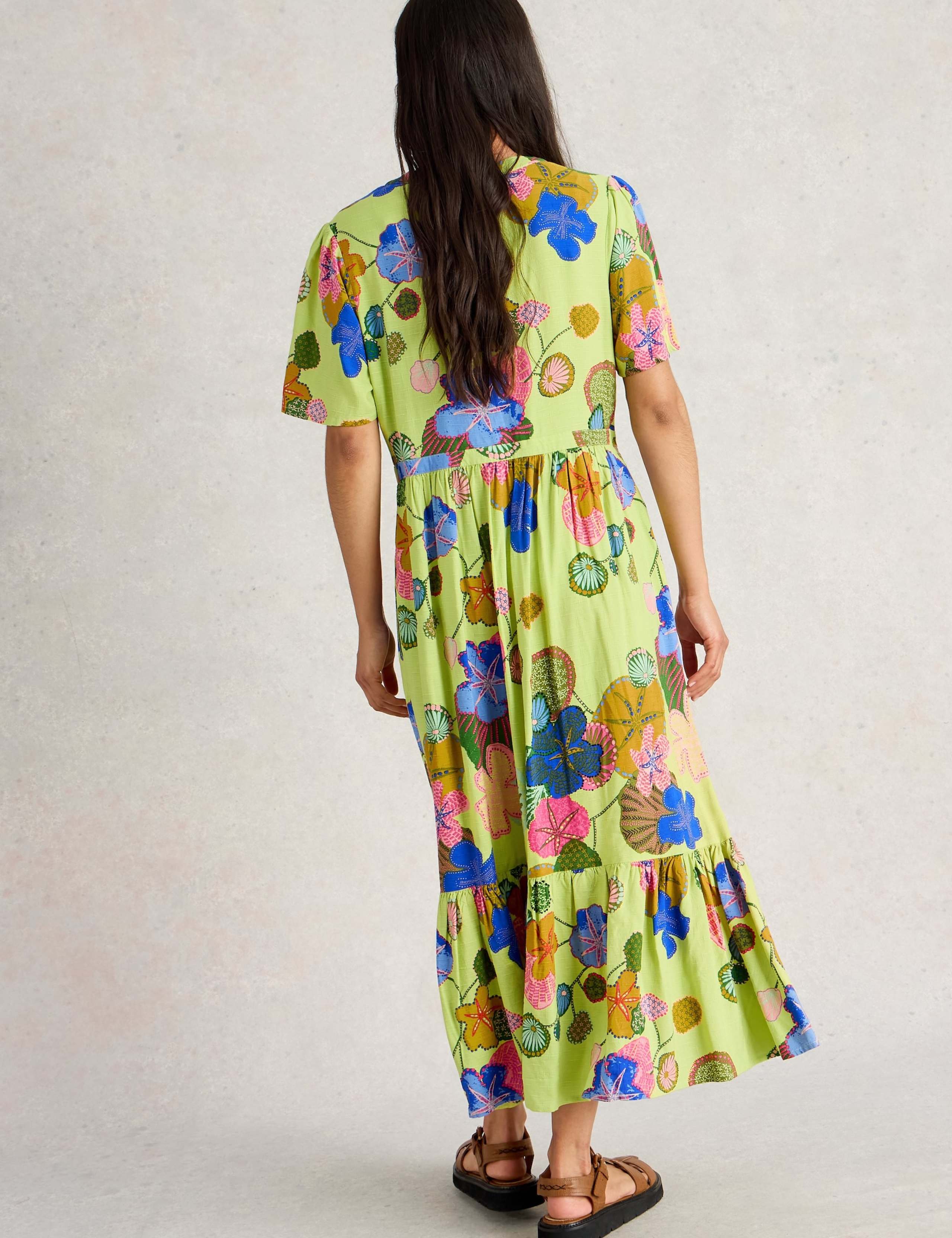 Printed V-Neck Shirred Midi Tea Dress 4 of 6