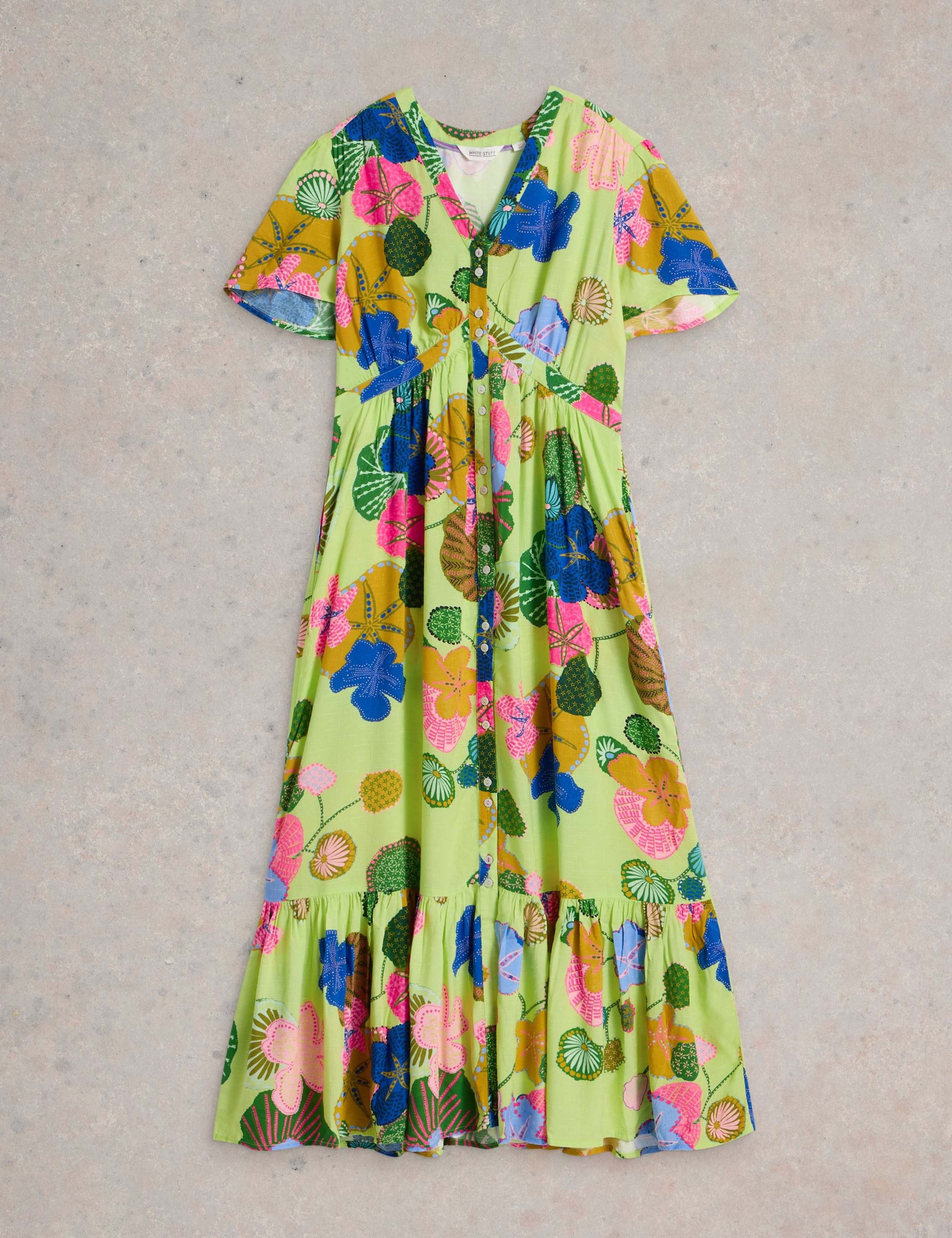 Printed V-Neck Shirred Midi Tea Dress 2 of 6