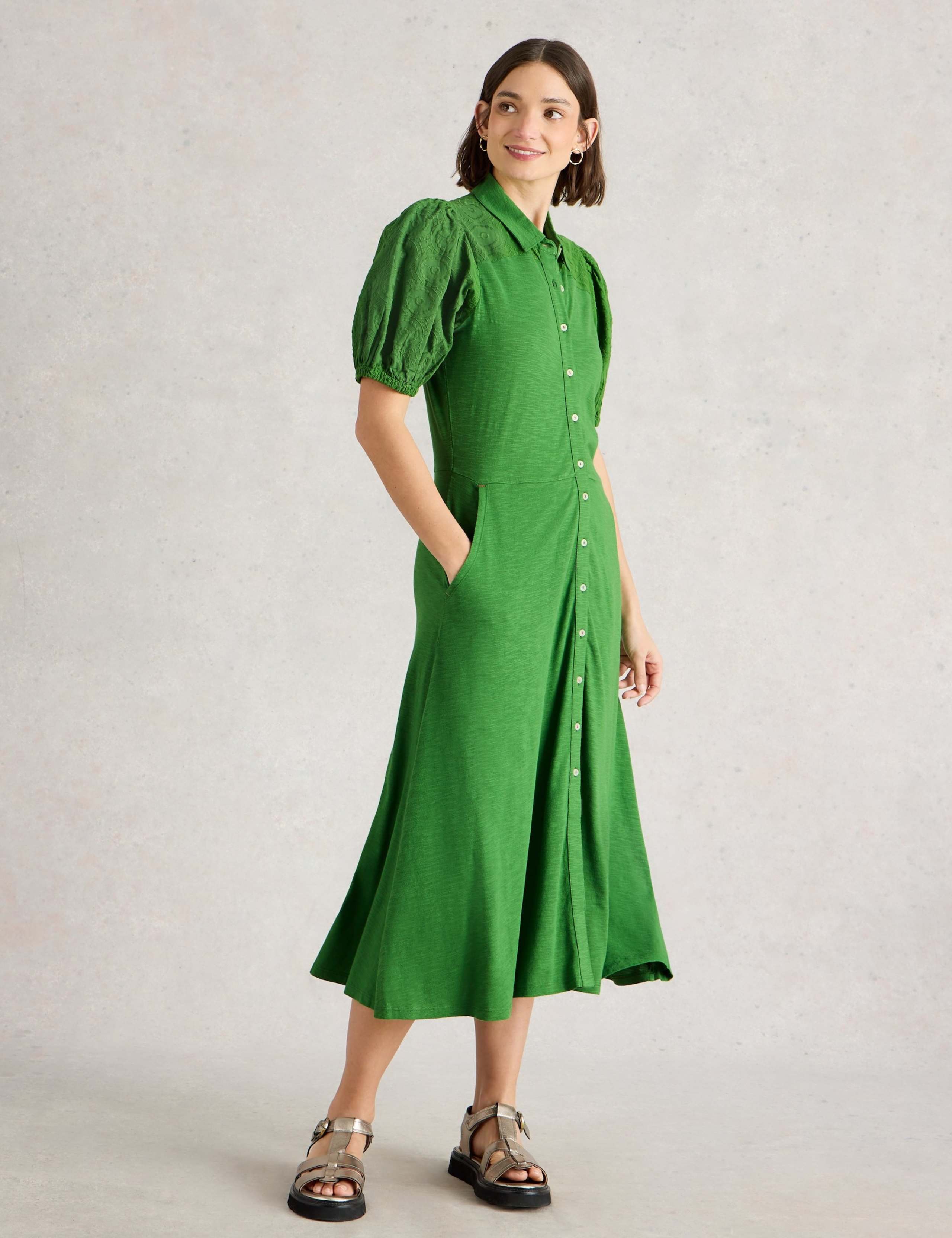 Cotton Rich Broderie Midi Shirt Dress 3 of 6