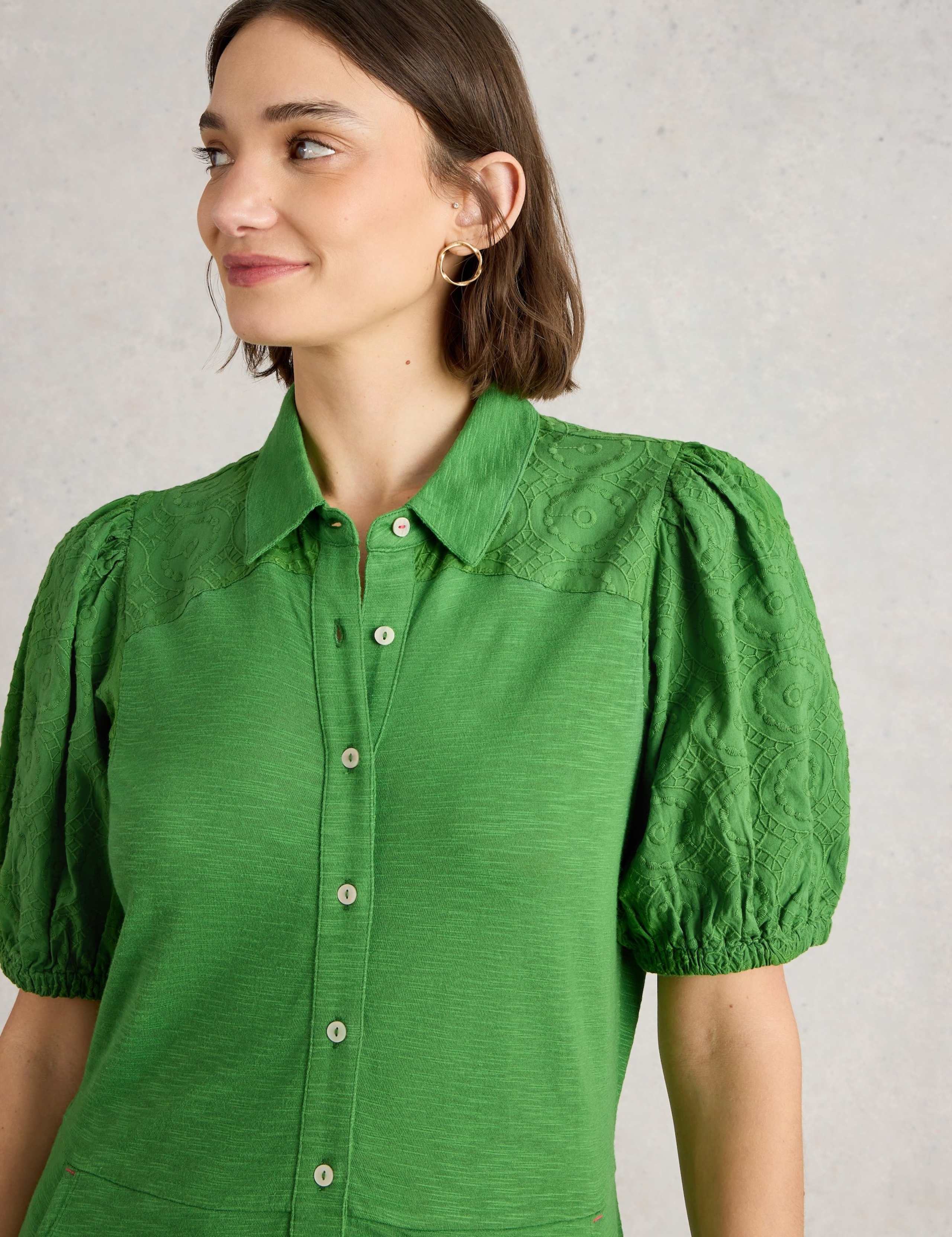 Cotton Rich Broderie Midi Shirt Dress 5 of 6