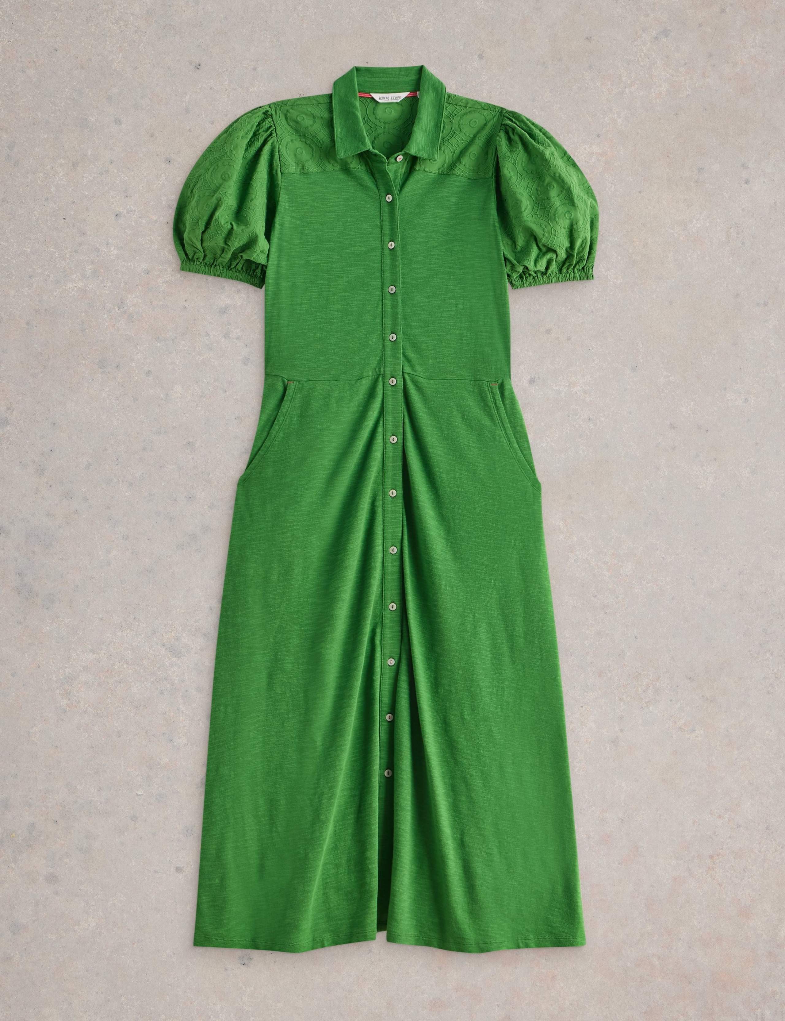 Cotton Rich Broderie Midi Shirt Dress 2 of 6