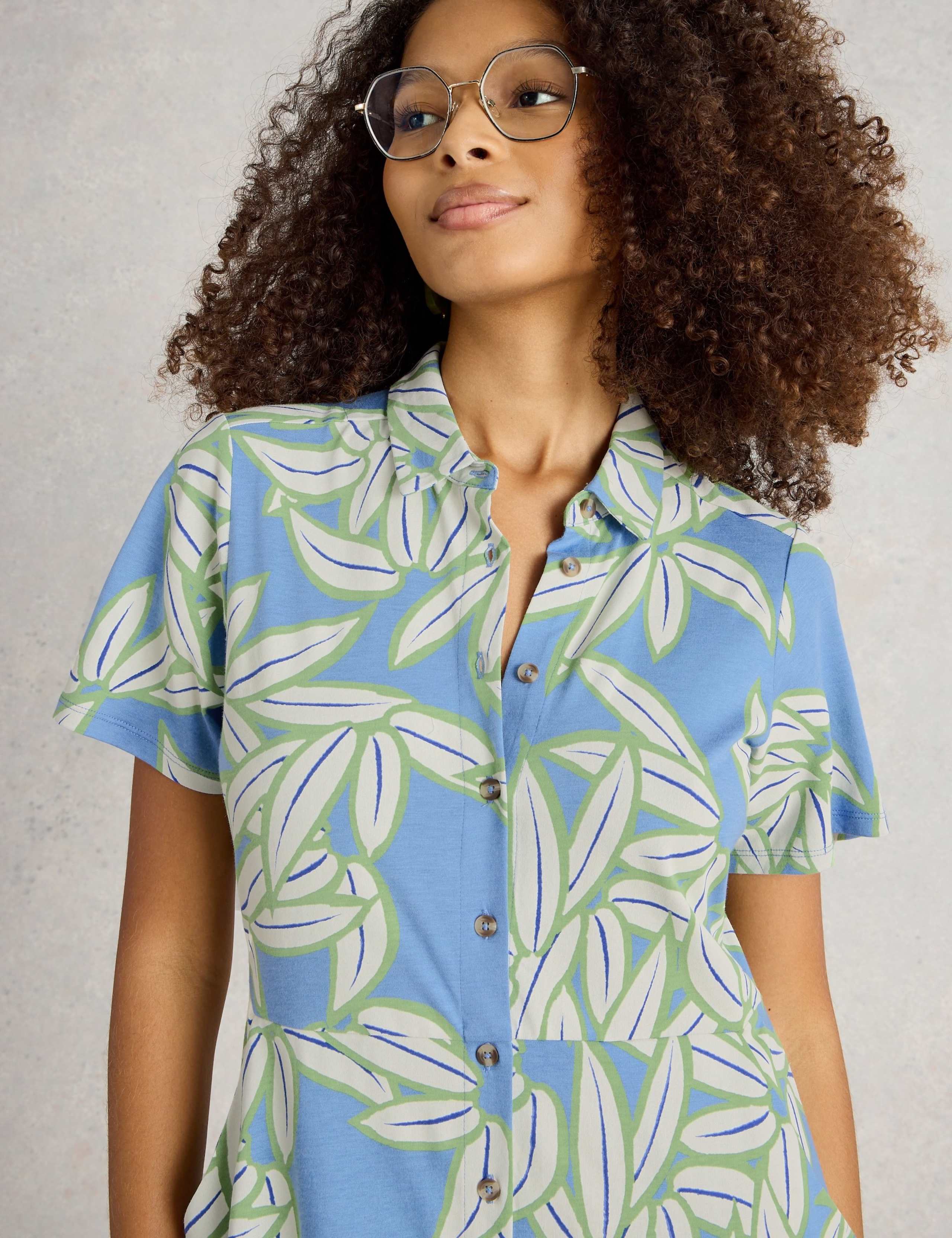 Jersey Printed Collared Button Front Midi Shirt Dress 5 of 6