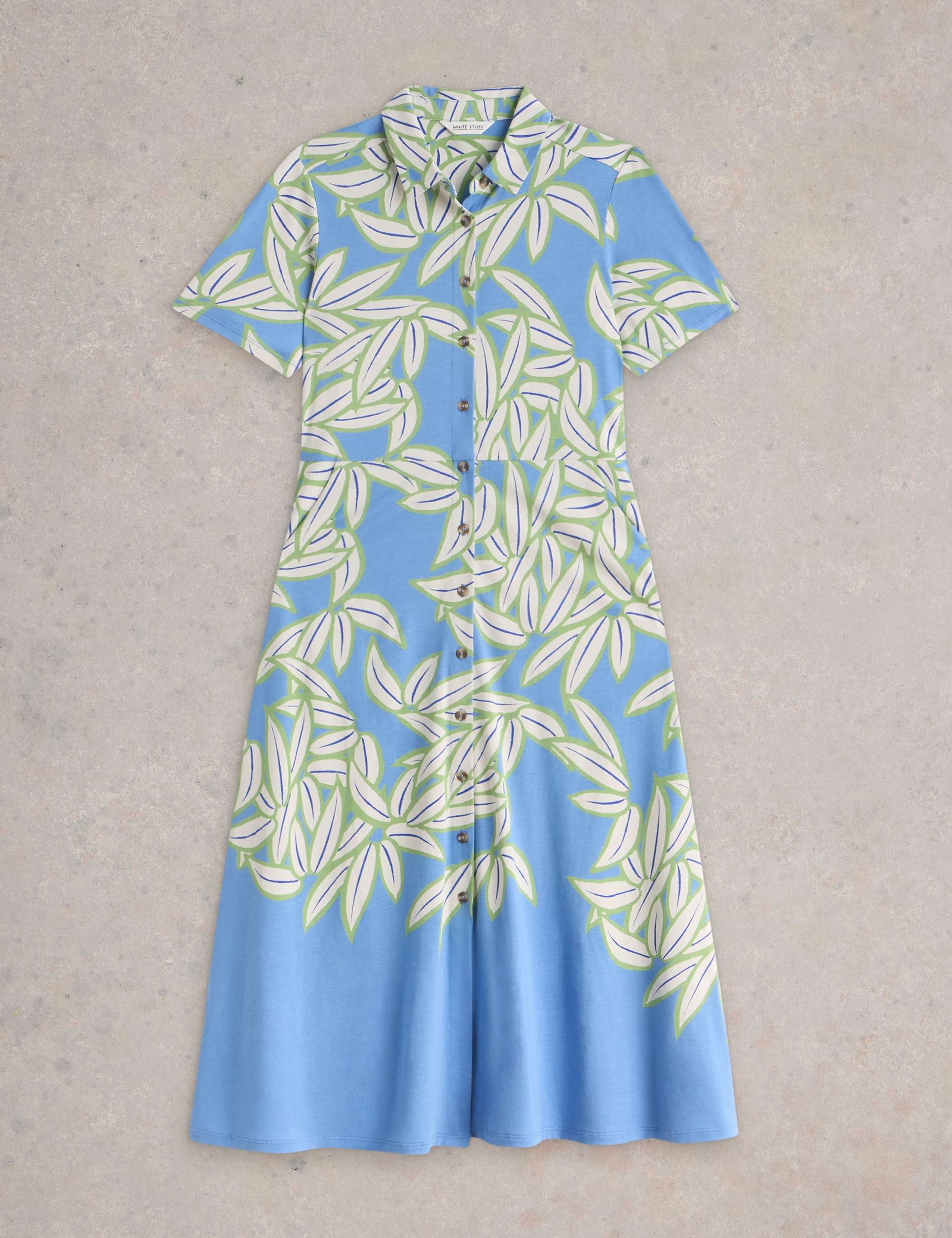 Jersey Printed Collared Button Front Midi Shirt Dress 2 of 6
