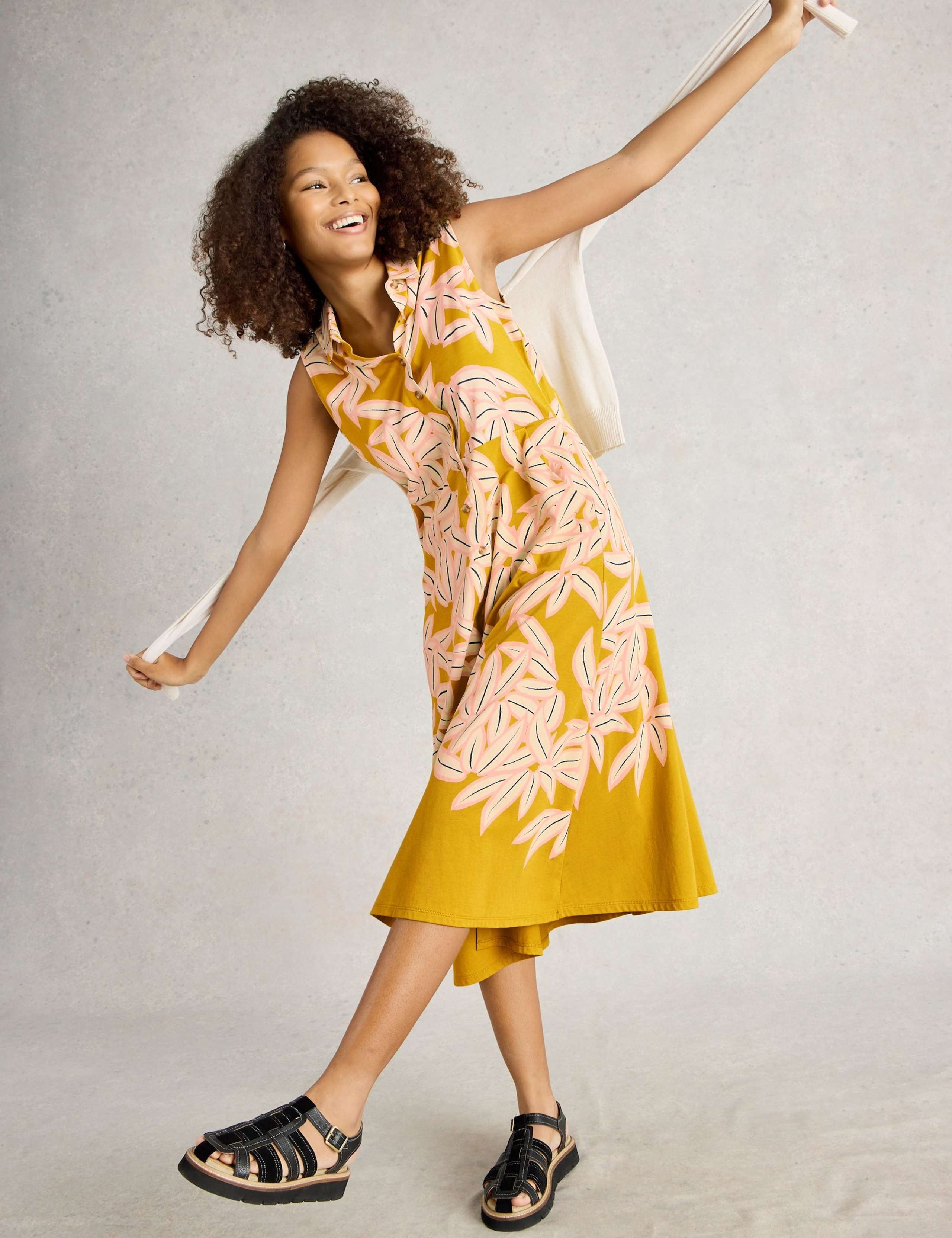 Cotton Blend Jersey Printed Midi Shirt Dress 3 of 6