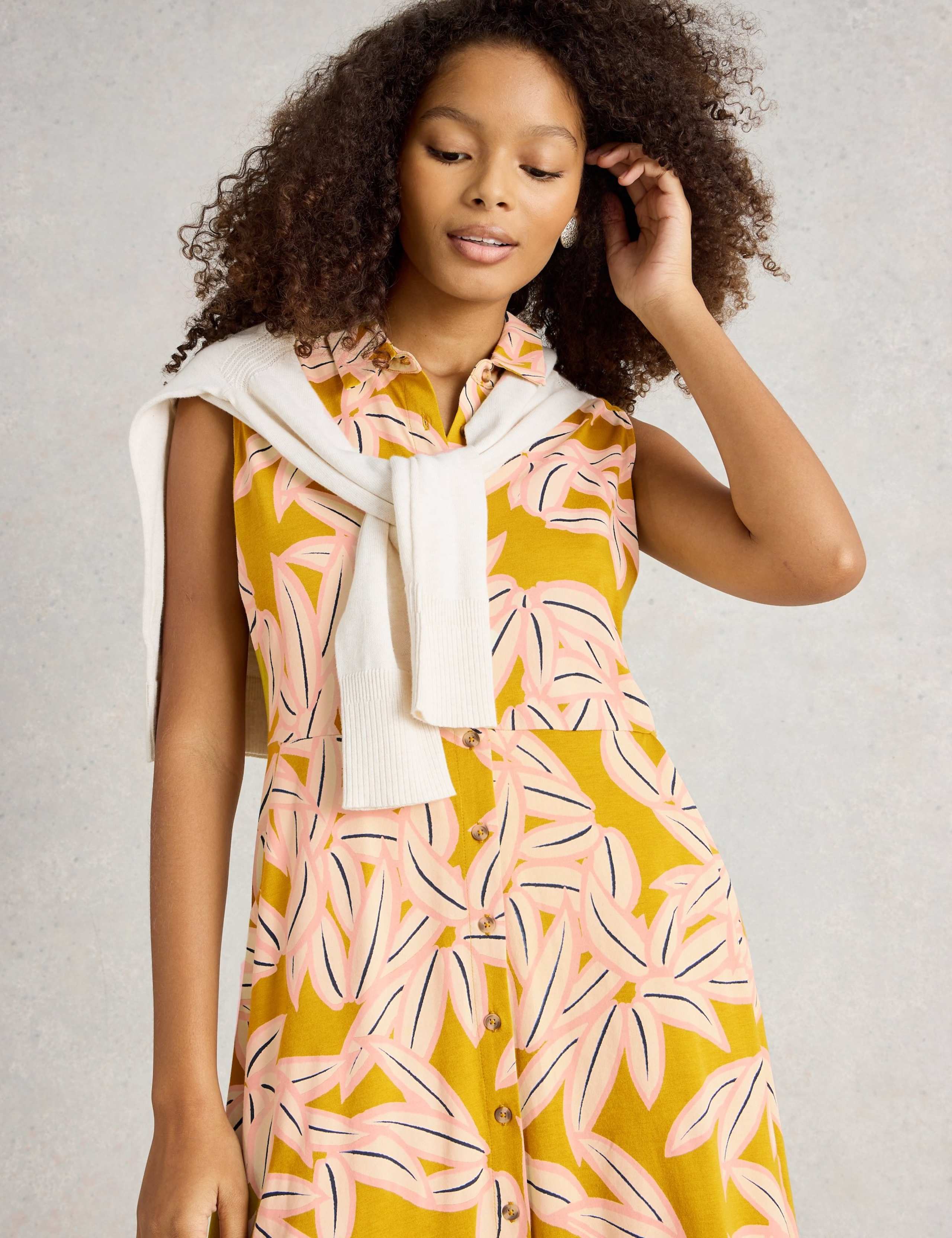 Cotton Blend Jersey Printed Midi Shirt Dress 5 of 6