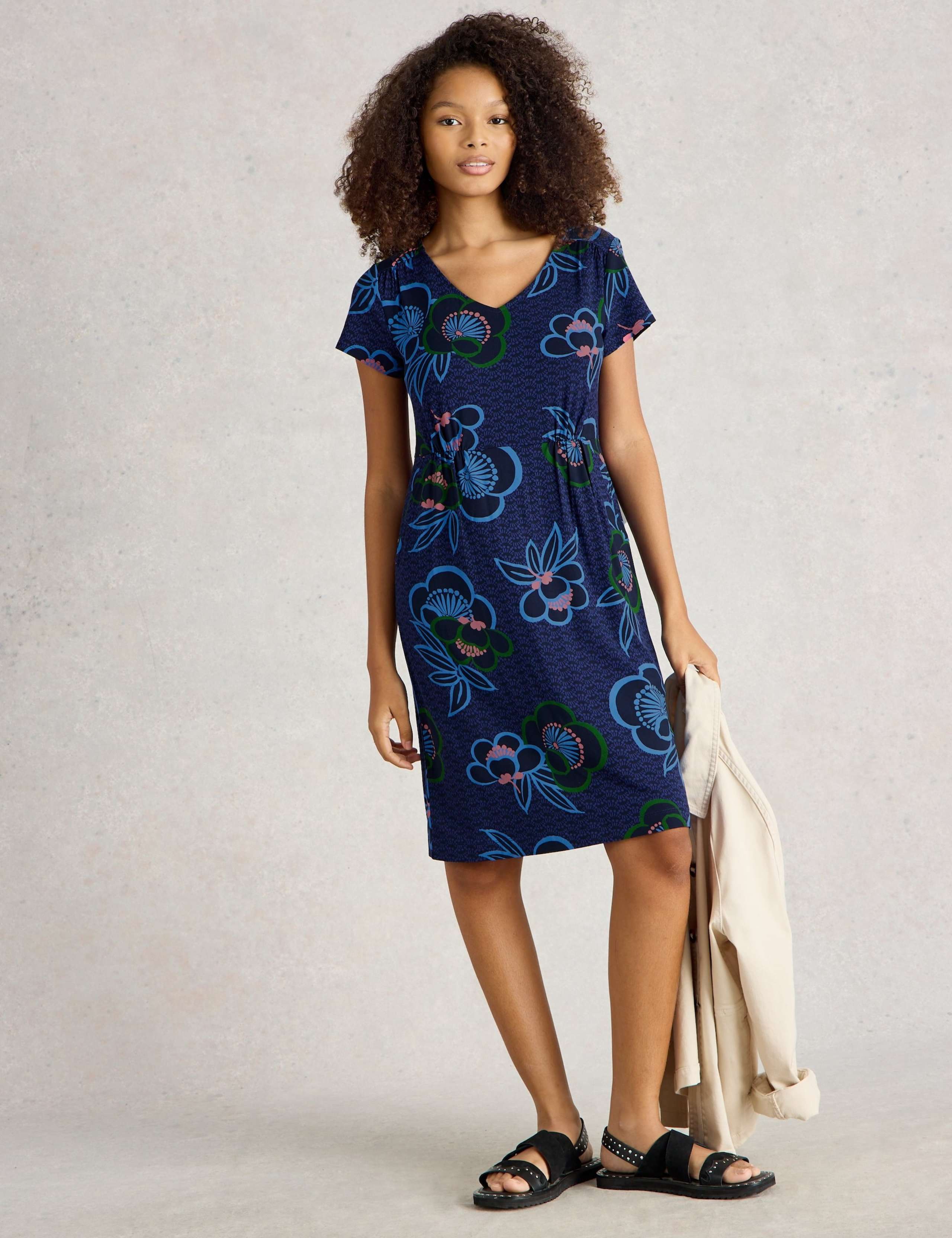 Jersey Striped V-Neck Tea Dress 1 of 5