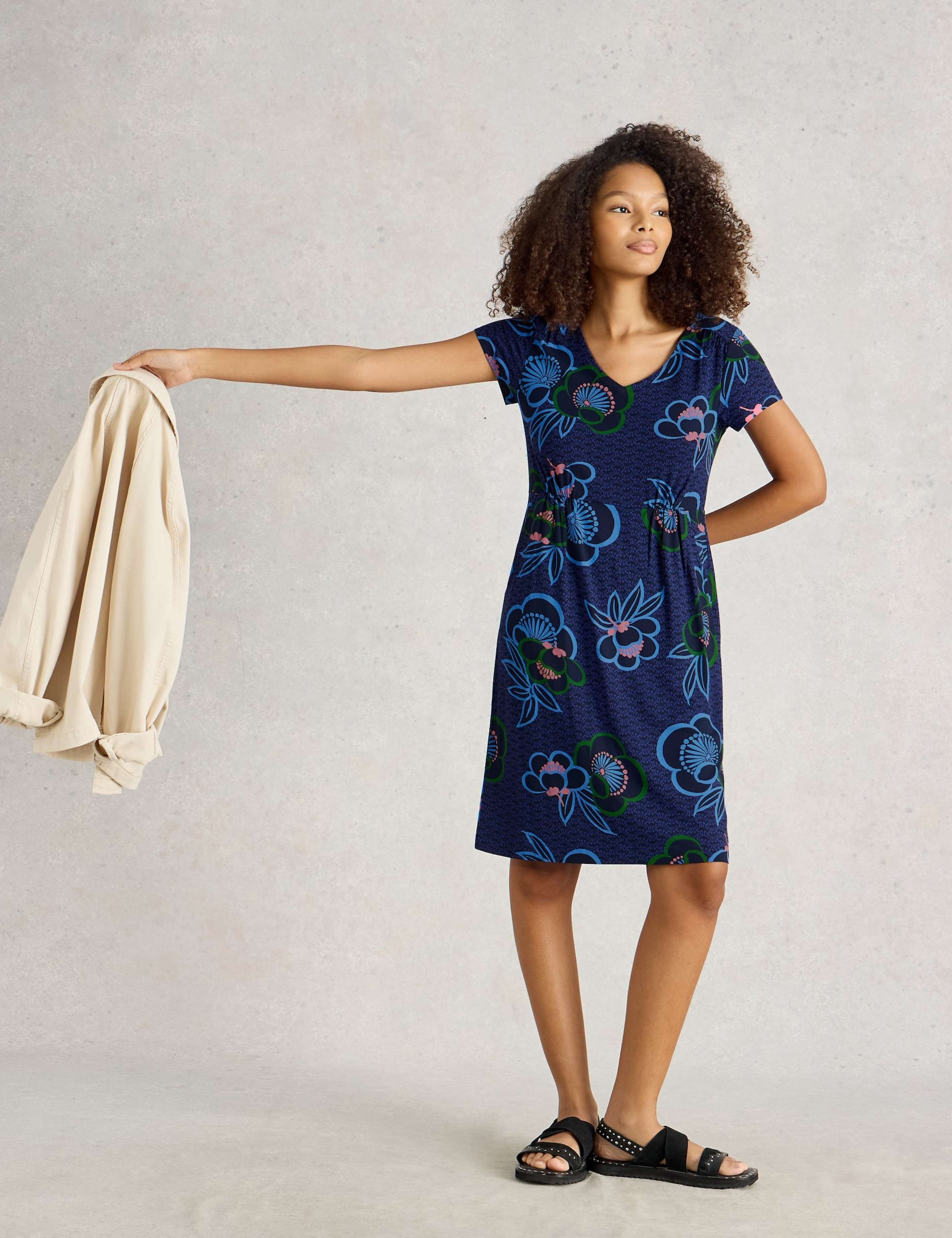 Jersey Striped V-Neck Tea Dress 2 of 5