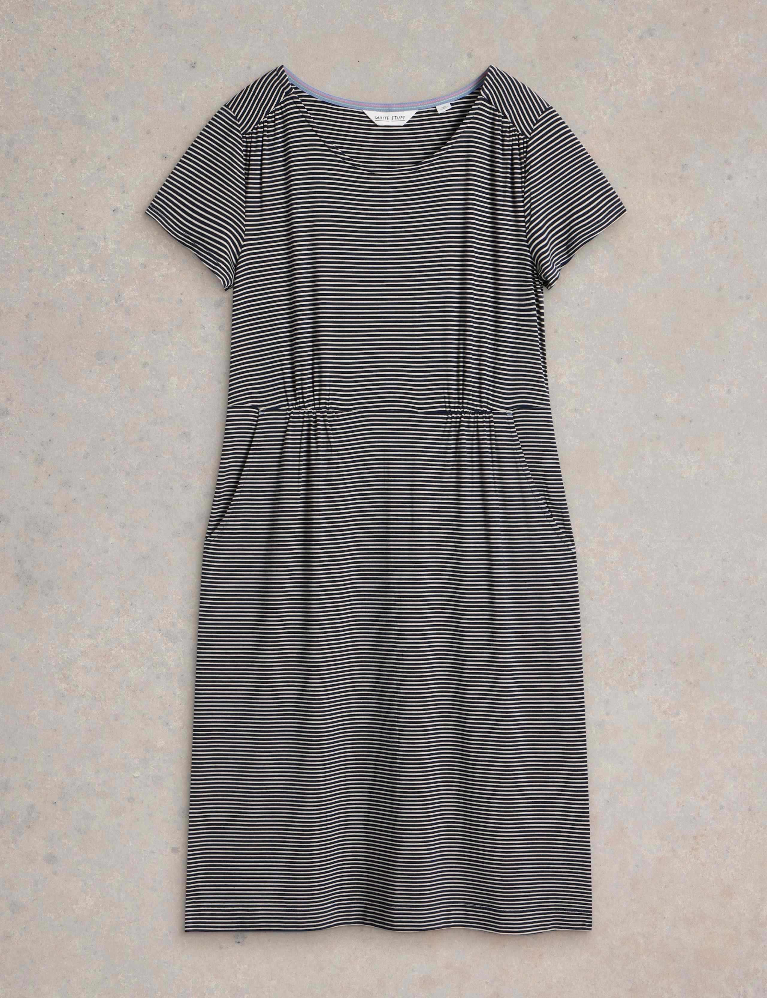Jersey Striped V-Neck Tea Dress 2 of 6