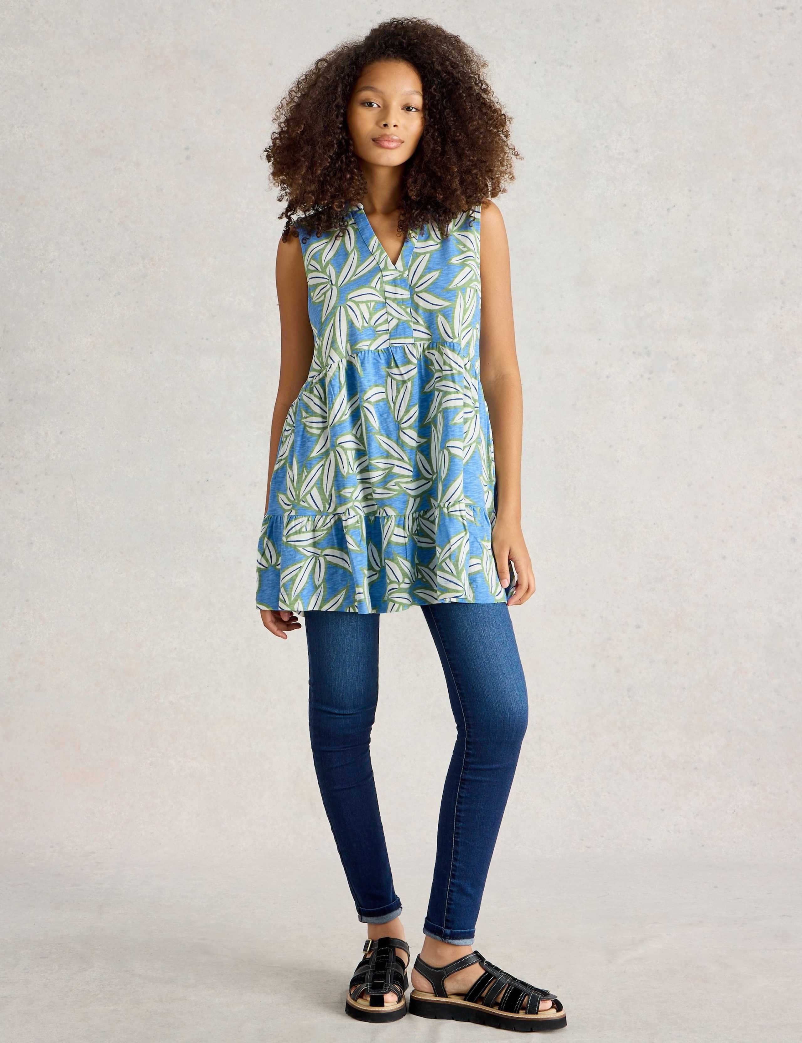 Pure Cotton Leaf Print V-Neck Tunic 3 of 6