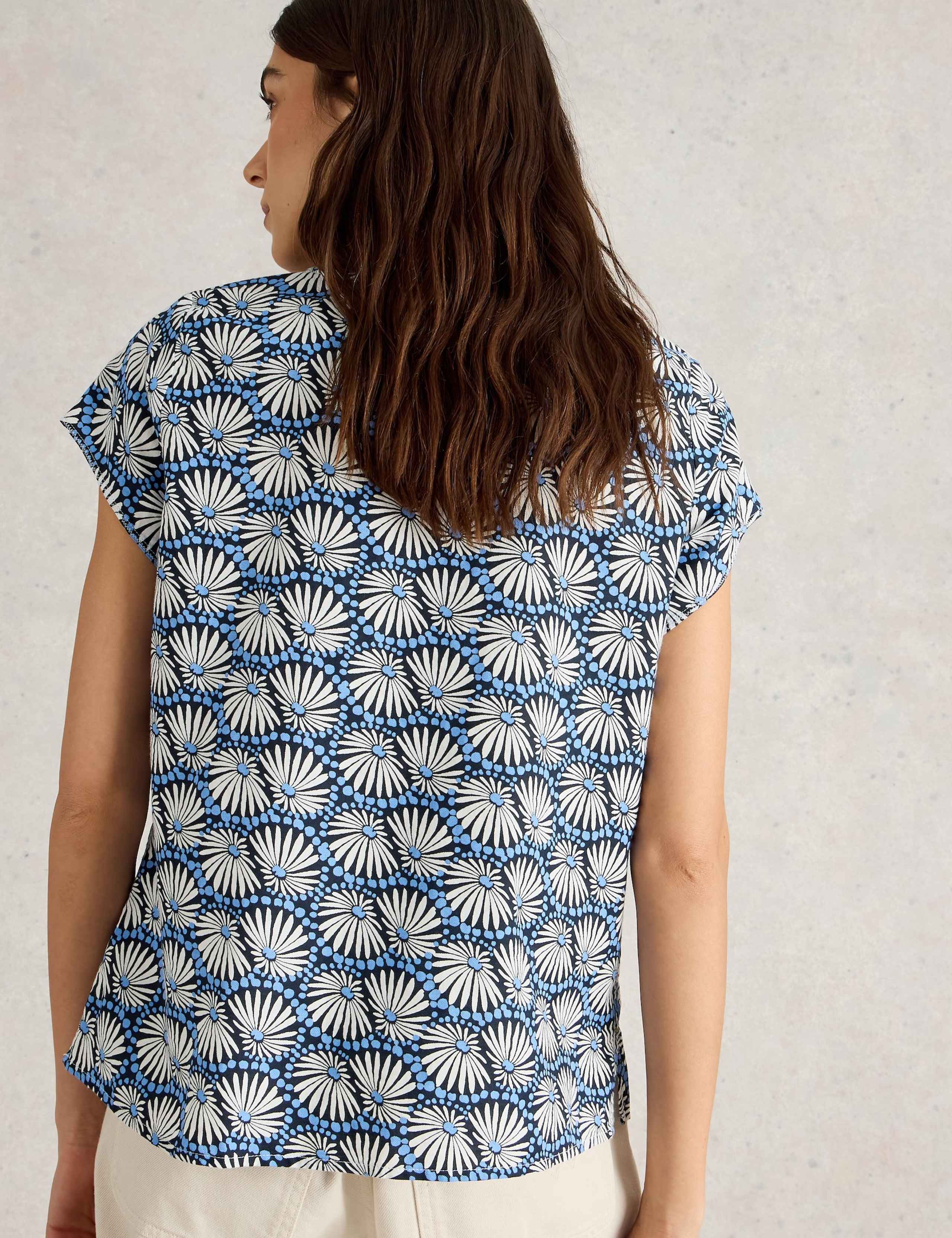 Pure Cotton Geometric Floral V-Neck Top 4 of 6