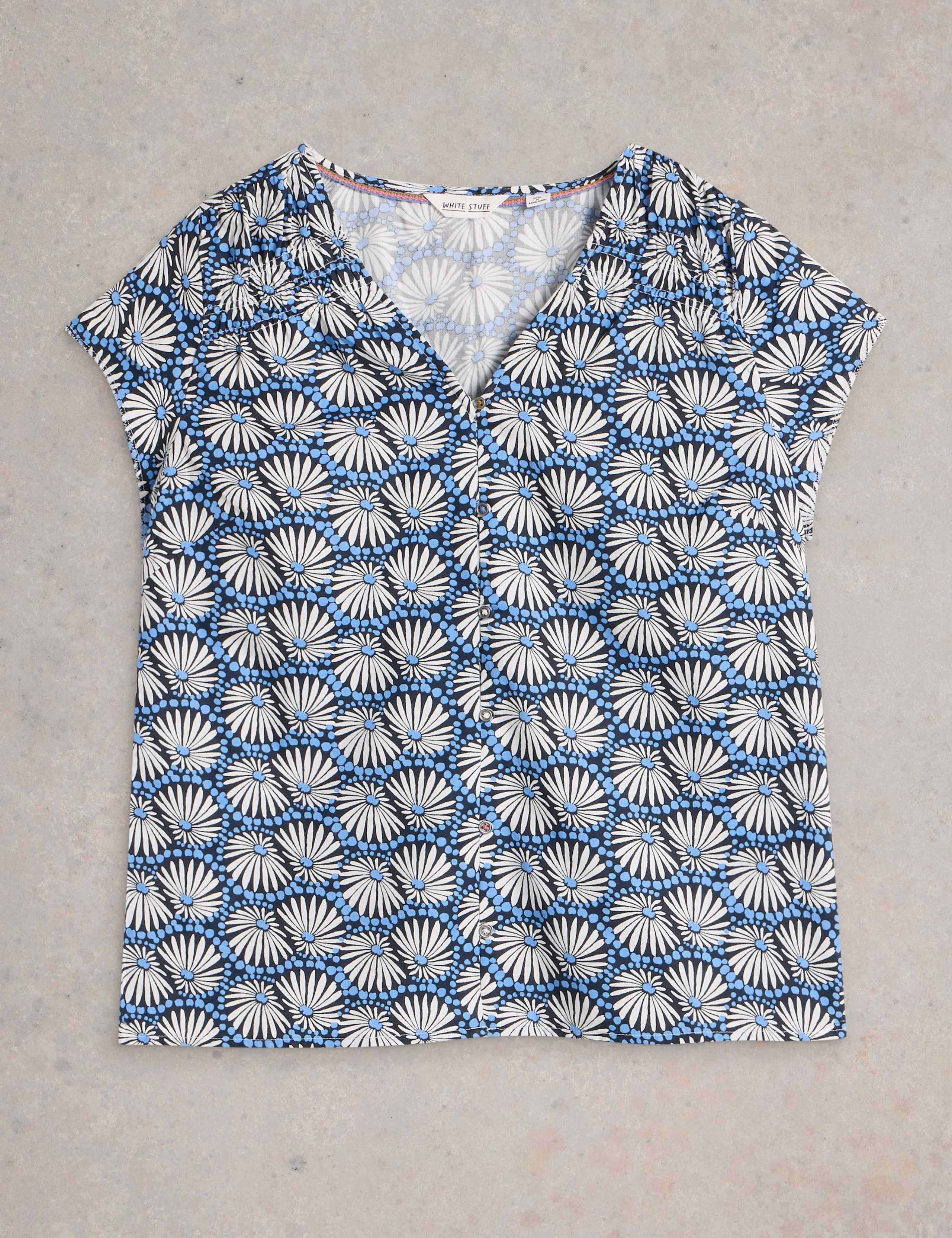 Pure Cotton Geometric Floral V-Neck Top 2 of 6