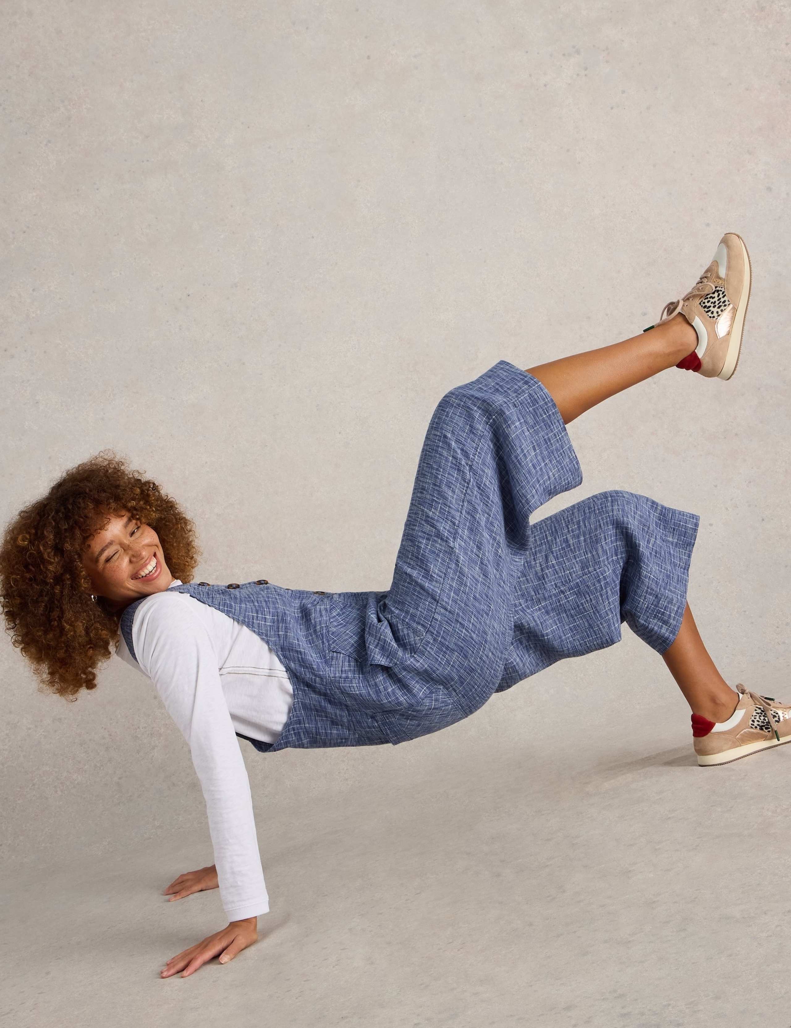 Pure Linen Cropped Dungarees 1 of 6