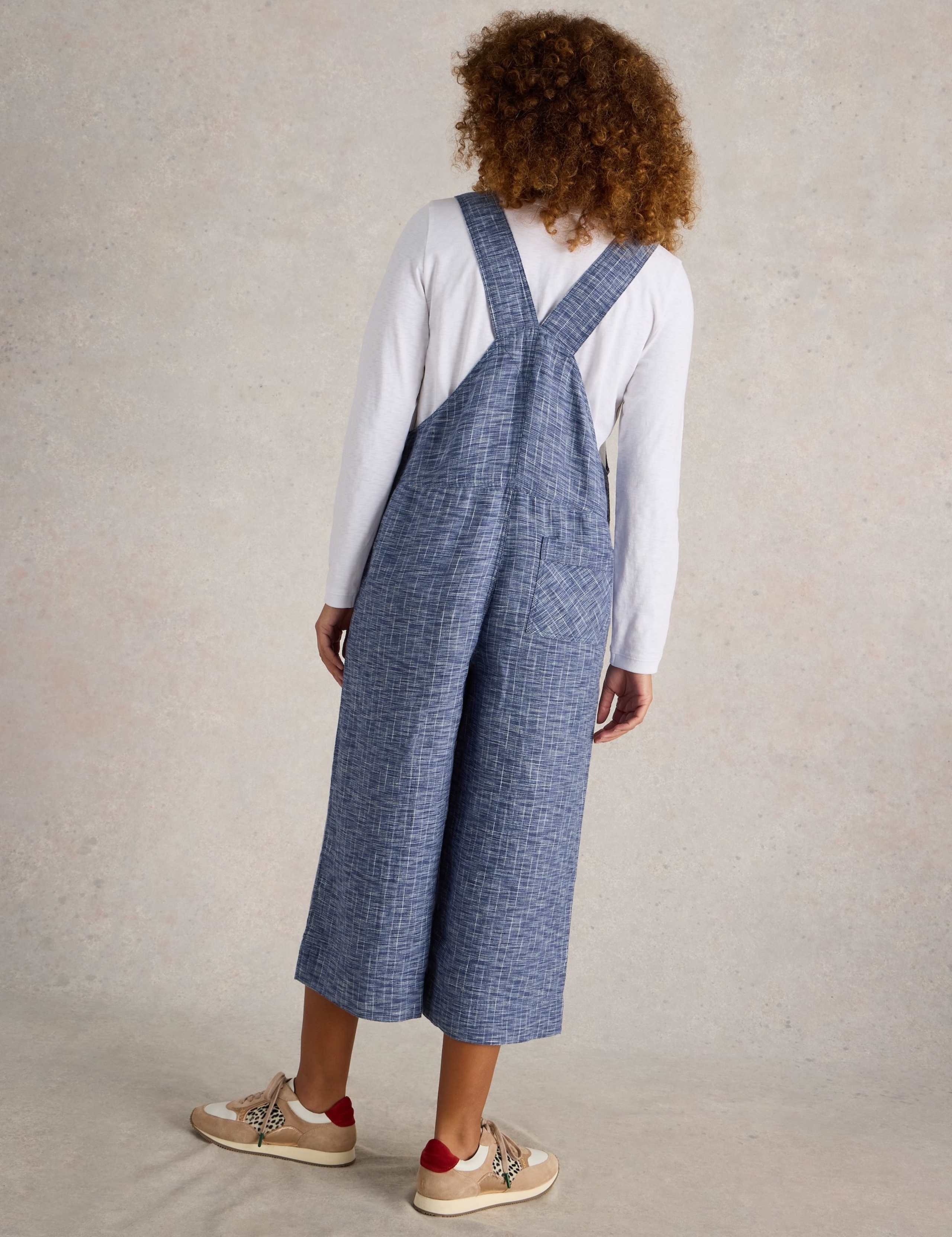 Pure Linen Cropped Dungarees 4 of 6