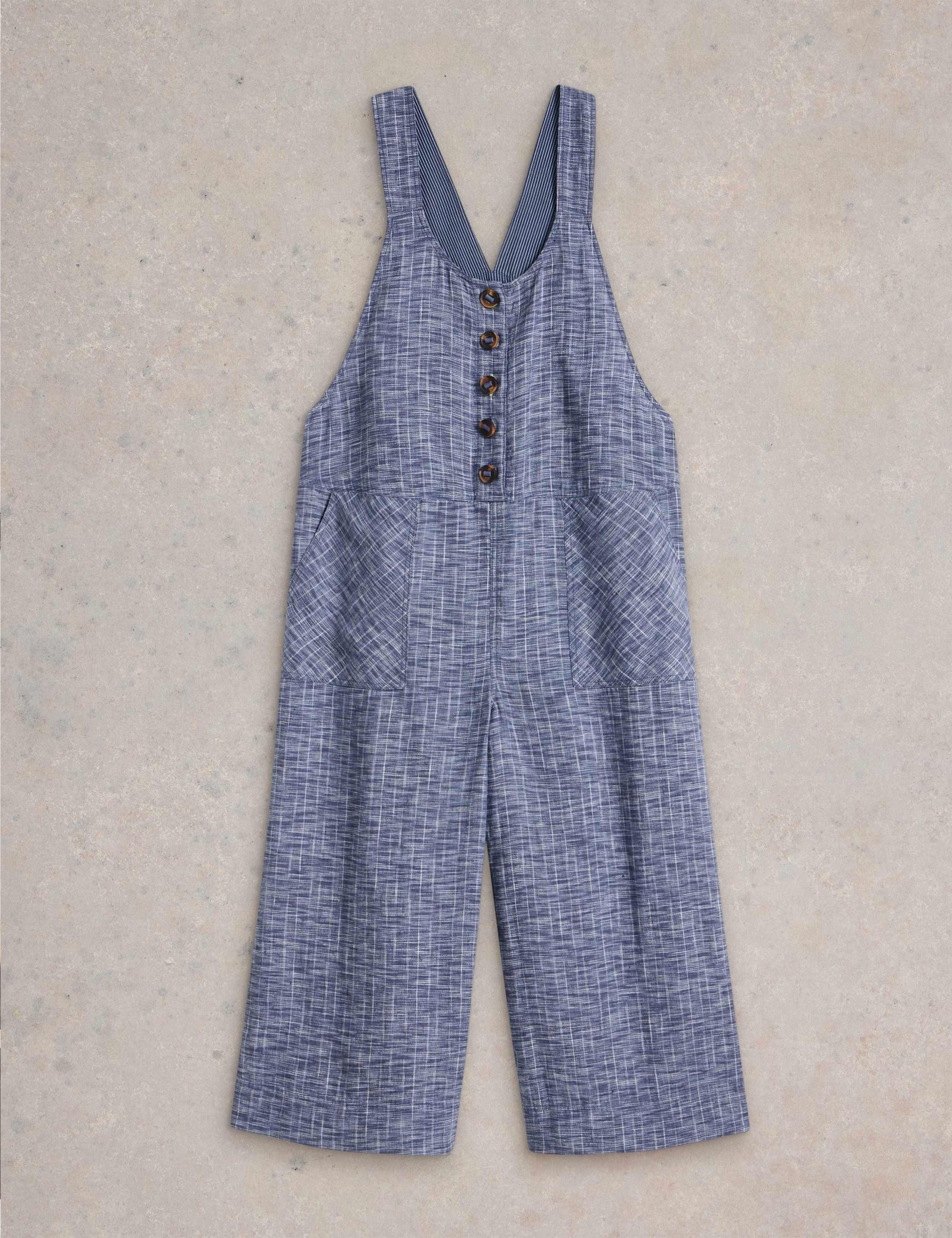 Pure Linen Cropped Dungarees 2 of 6