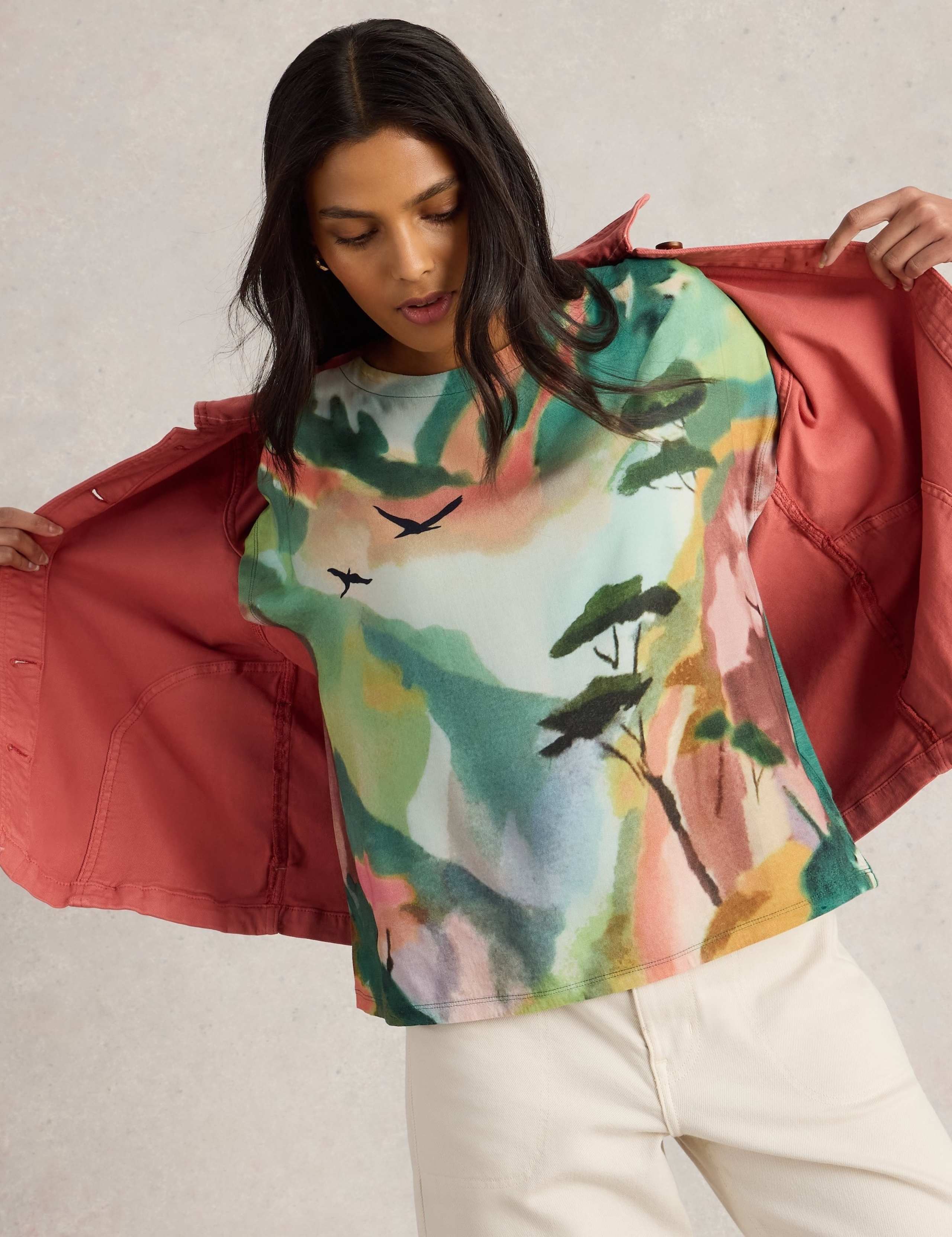 Cotton Modal Blend Bird Print T-Shirt 5 of 6