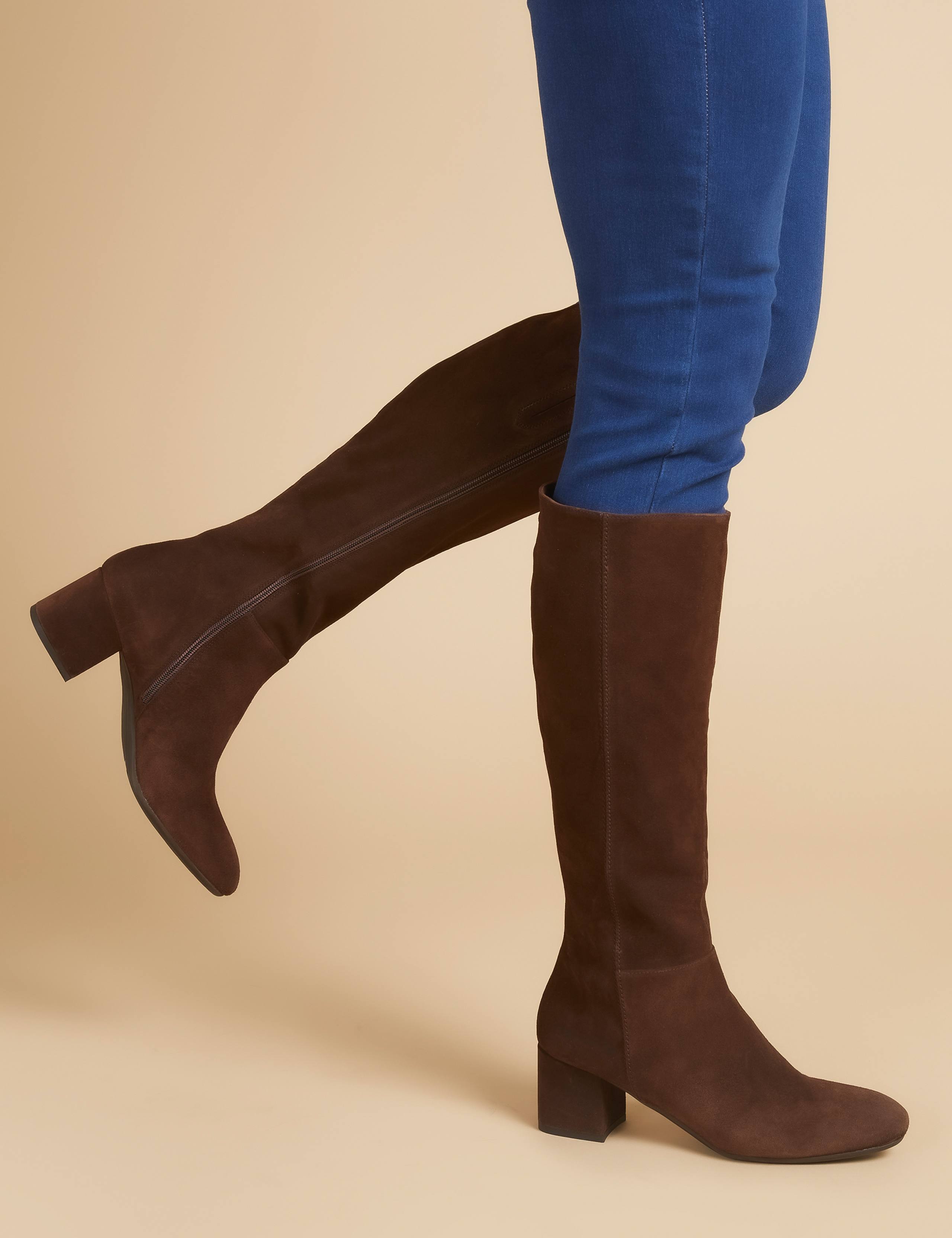 Suede Block Heel Knee High Boots 1 of 6