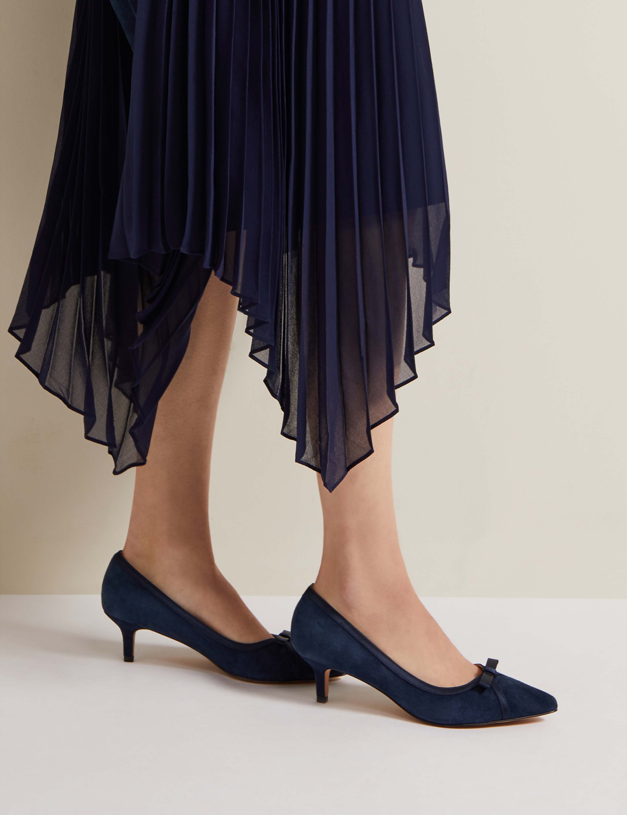 Suede Bow Kitten Heel Pointed Court Shoes 4 of 9