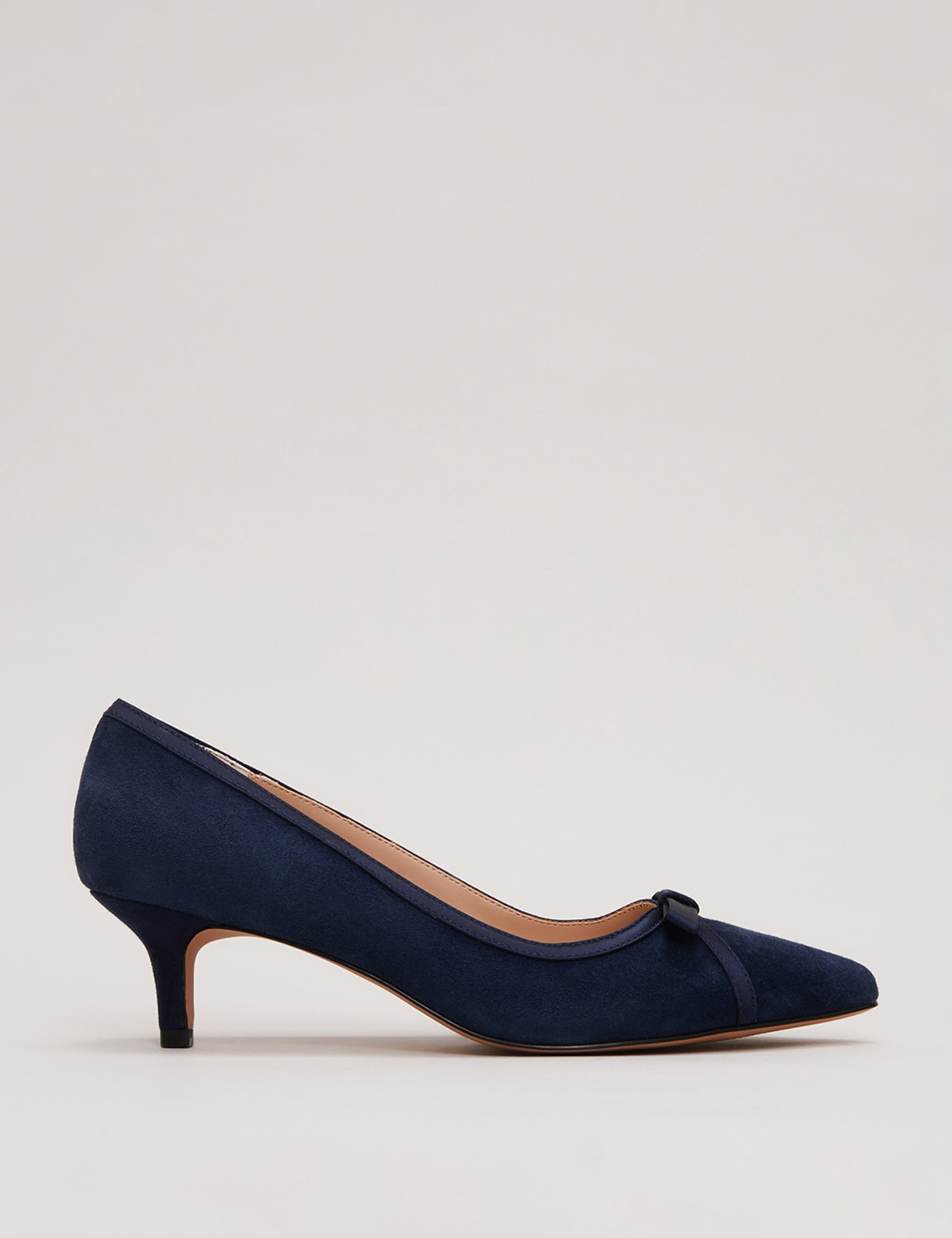 Suede Bow Kitten Heel Pointed Court Shoes 2 of 9