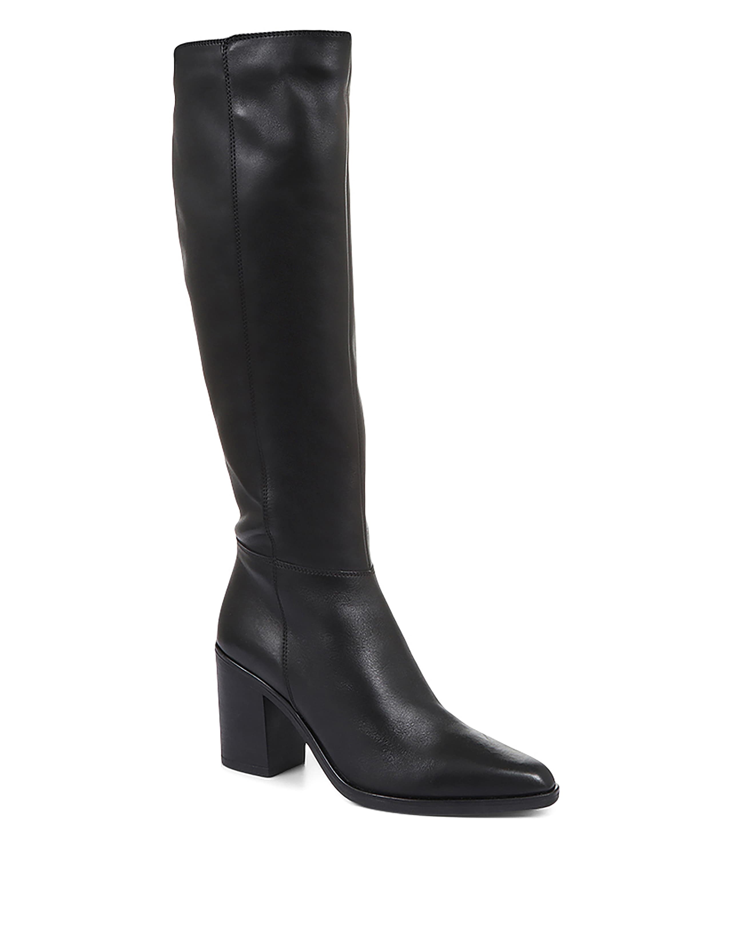 Extra Slim Calf Leather Block Heel Knee High Boots 2 of 7