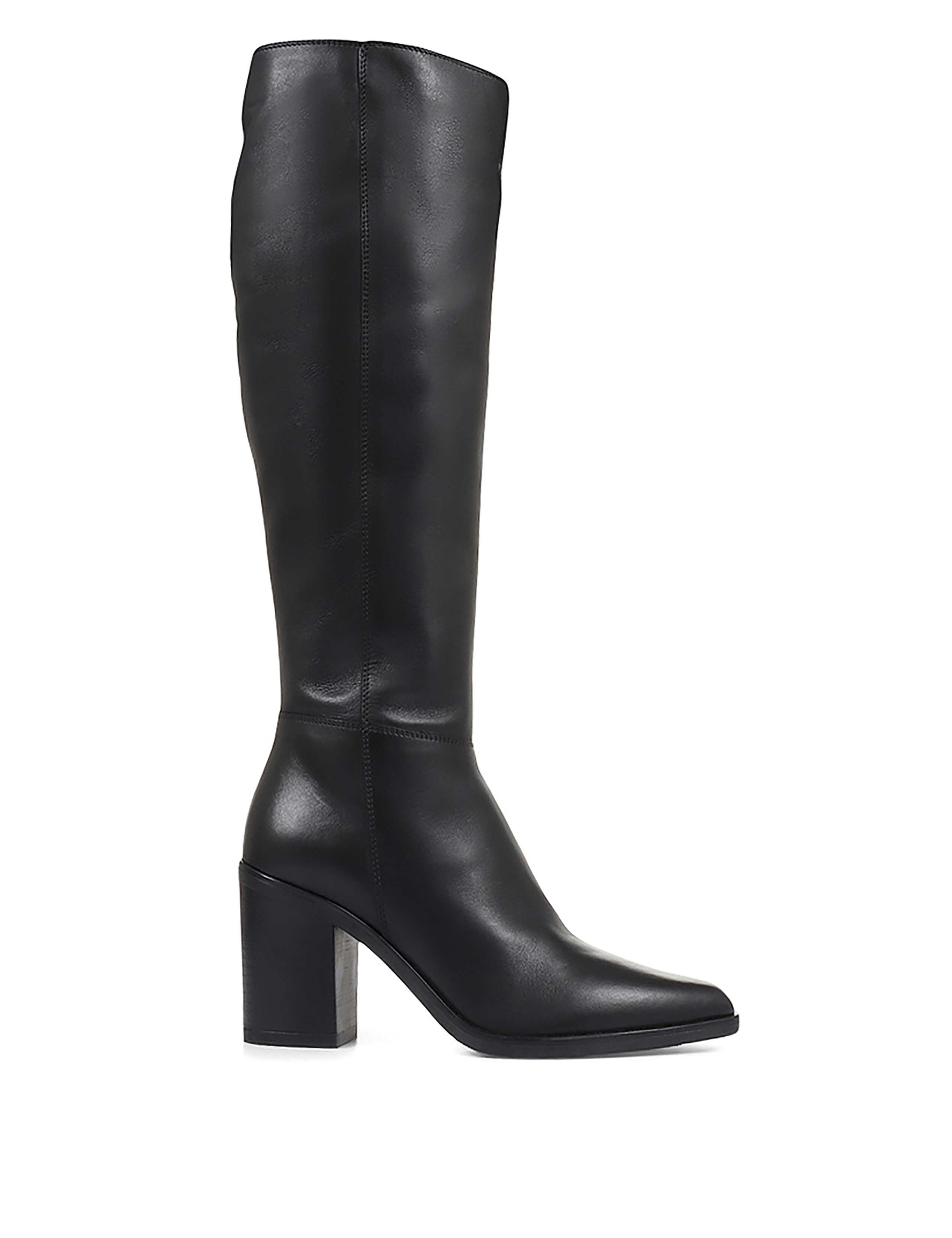 Slim Calf Leather Block Heel Pointed Knee High Boots 4 of 7