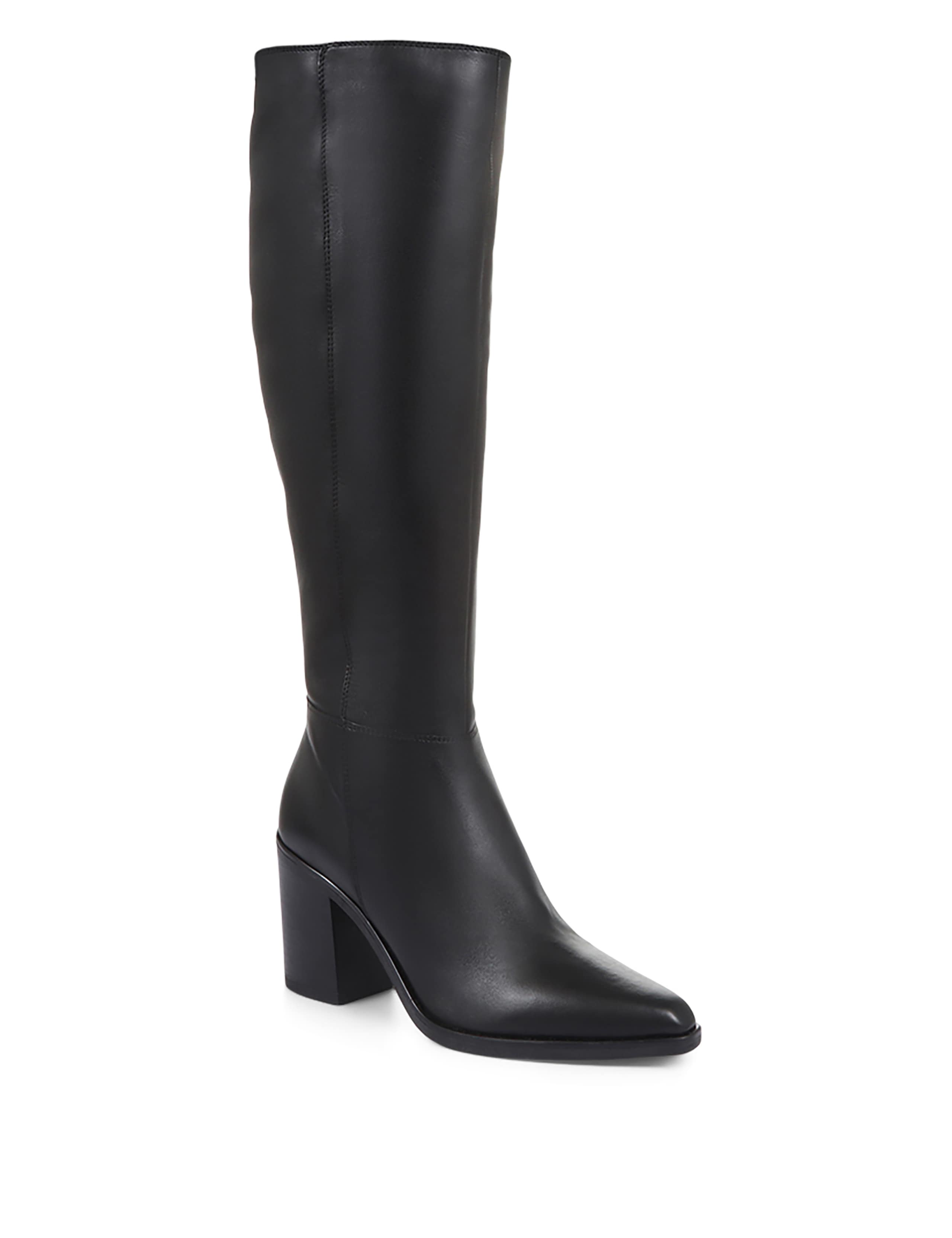 Slim Calf Leather Block Heel Pointed Knee High Boots 2 of 7