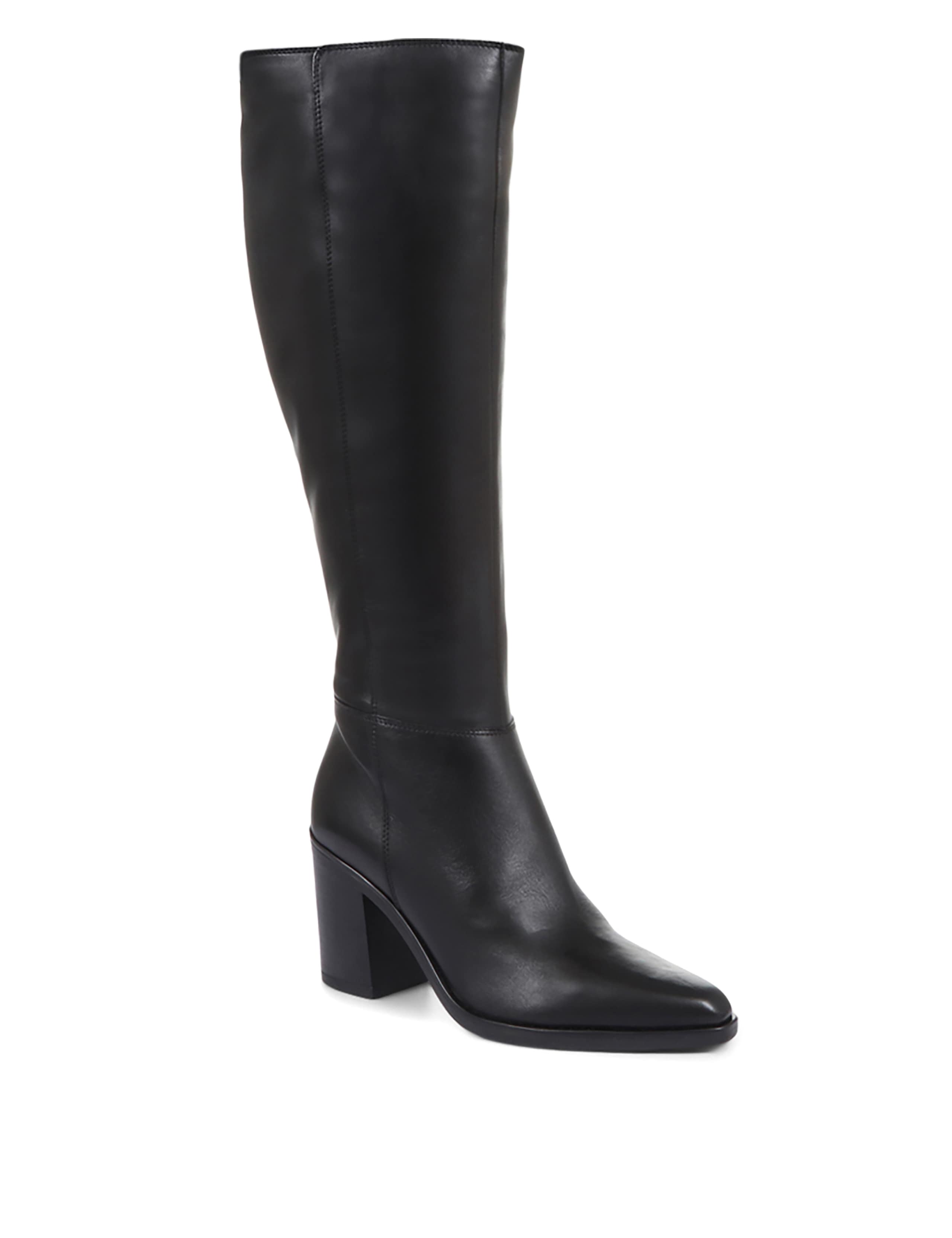 Regular Calf Leather Block Heel Pointed Knee High Boots 2 of 7