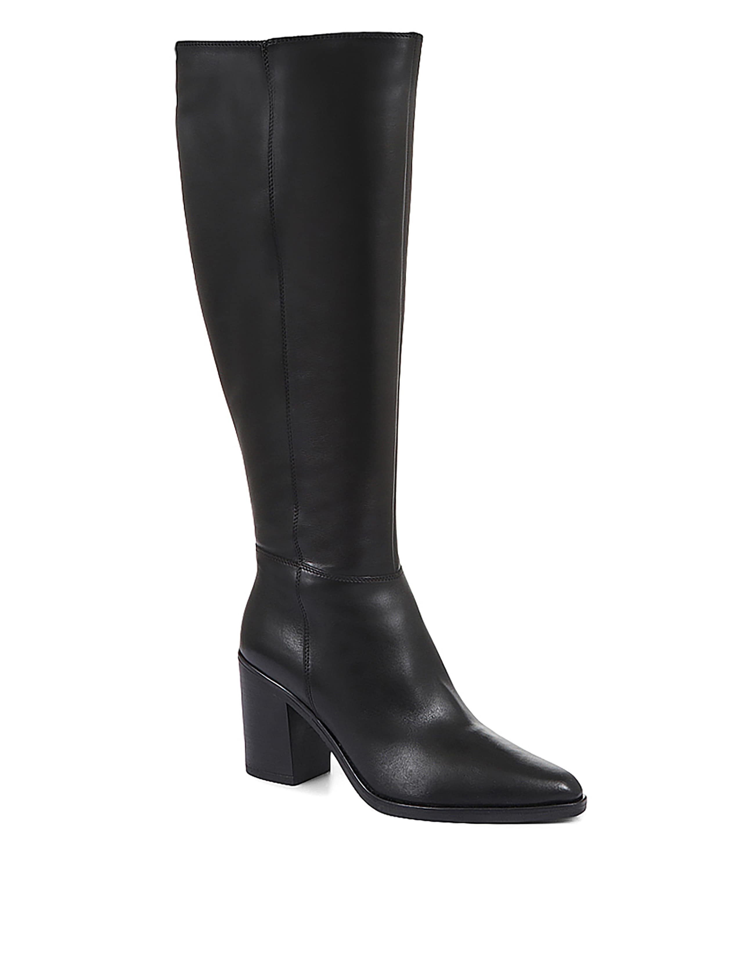 Wide Calf Leather Block Heel Knee High Boots 2 of 7