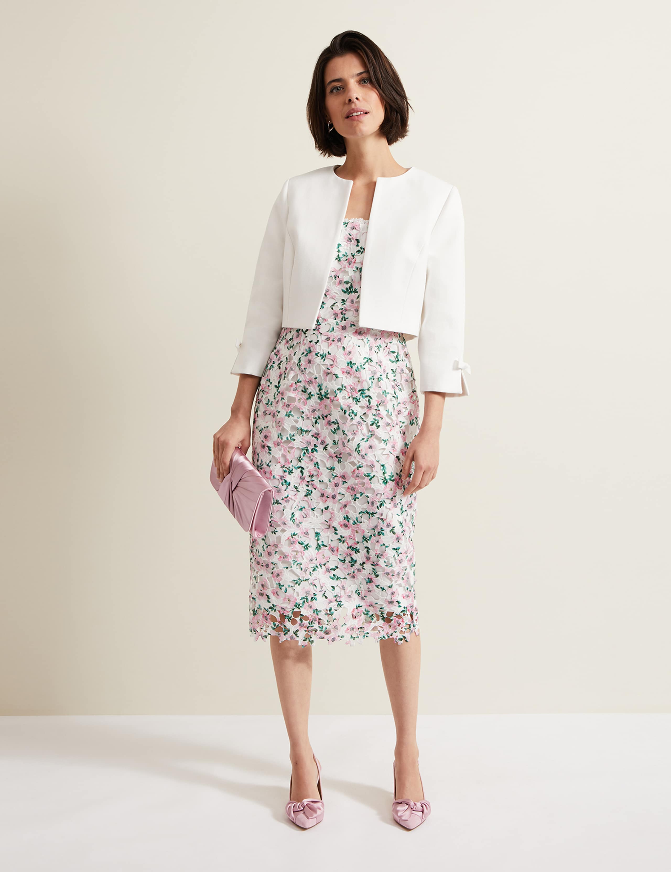 Cotton Rich Collarless Bow Short Jacket 3 of 6
