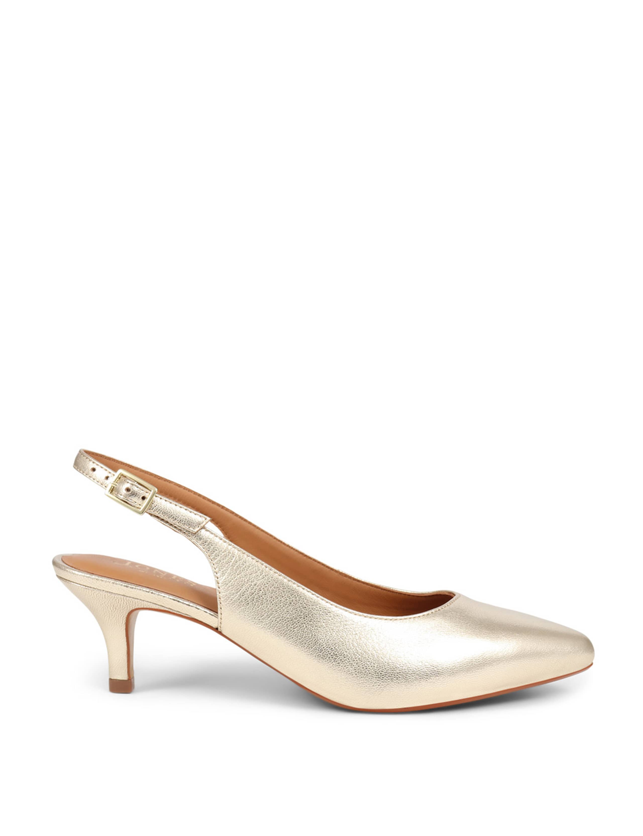 Leather Metallic Kitten Heel Slingback Shoes 2 of 7