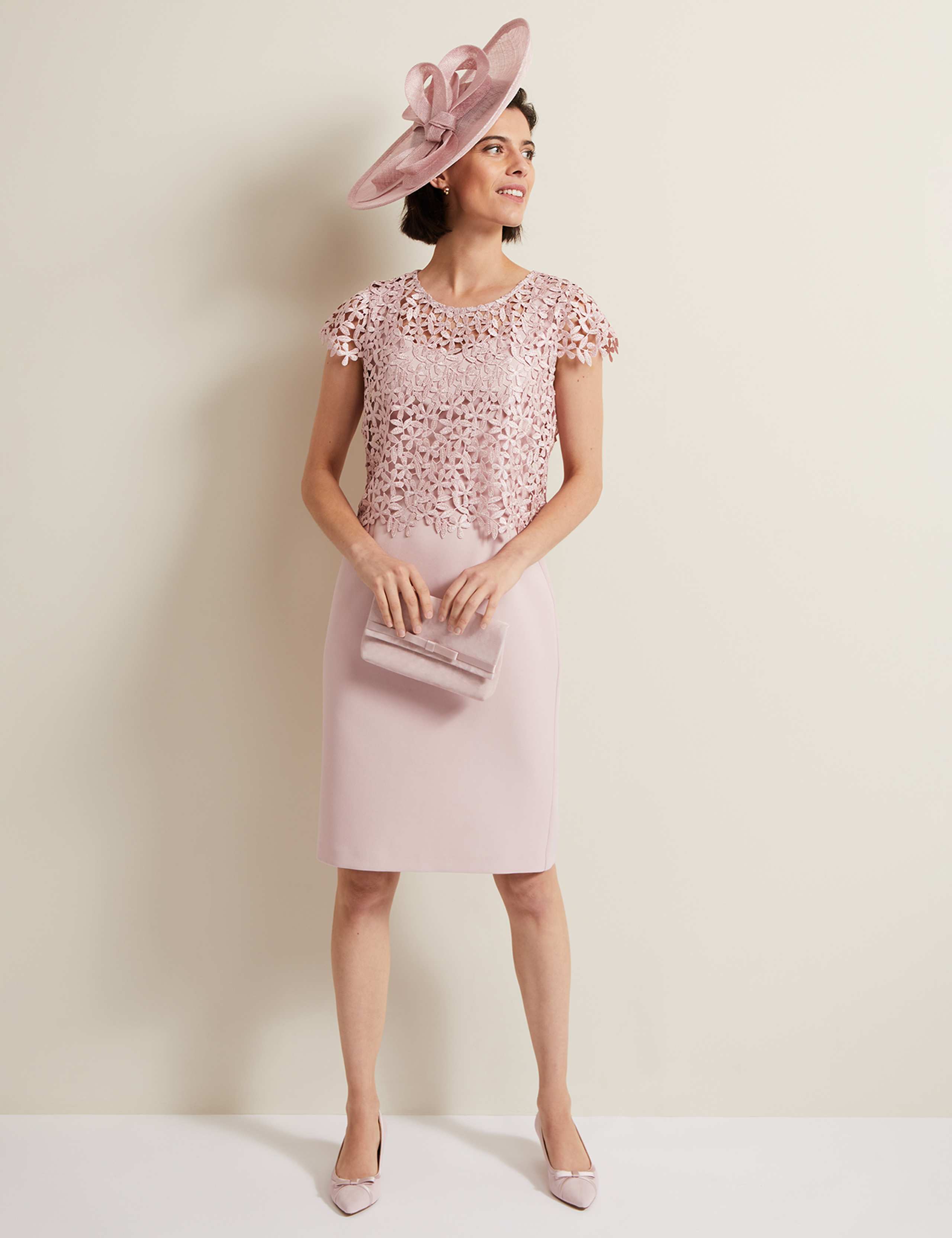 Lace Round Neck Knee Length Column Dress 1 of 7