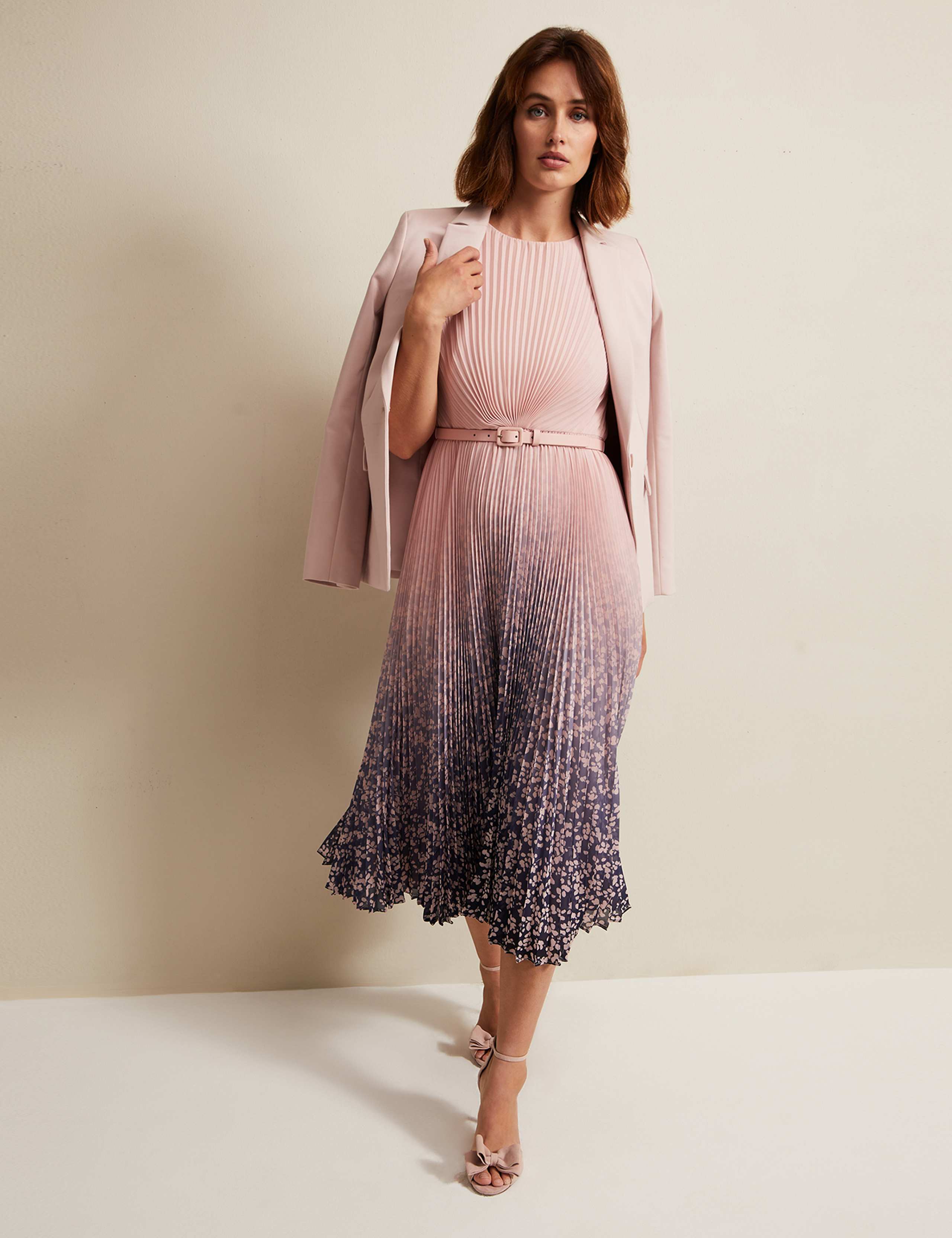 Printed Pleated Belted Midi Waisted Dress | Phase Eight | M&S