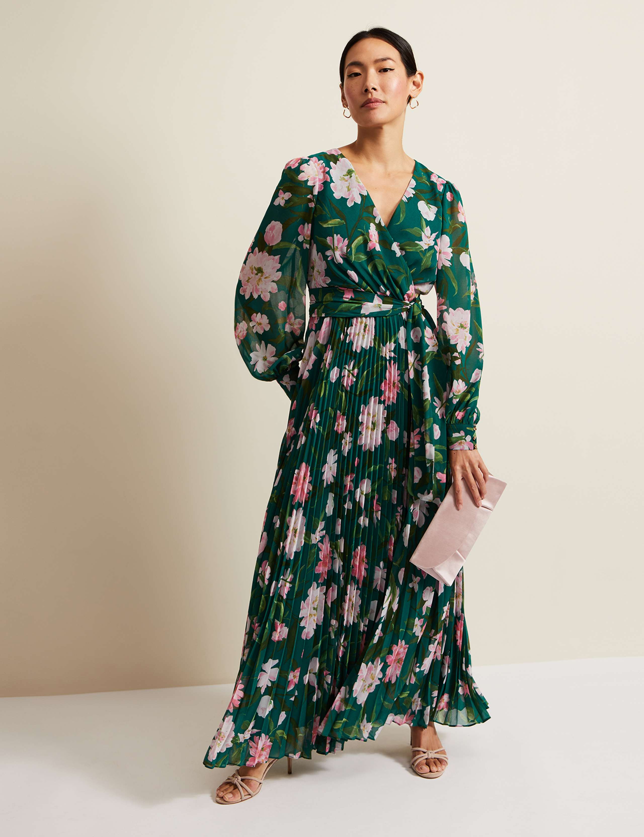 Floral V-Neck Pleated Maxi Wrap Dress 1 of 6