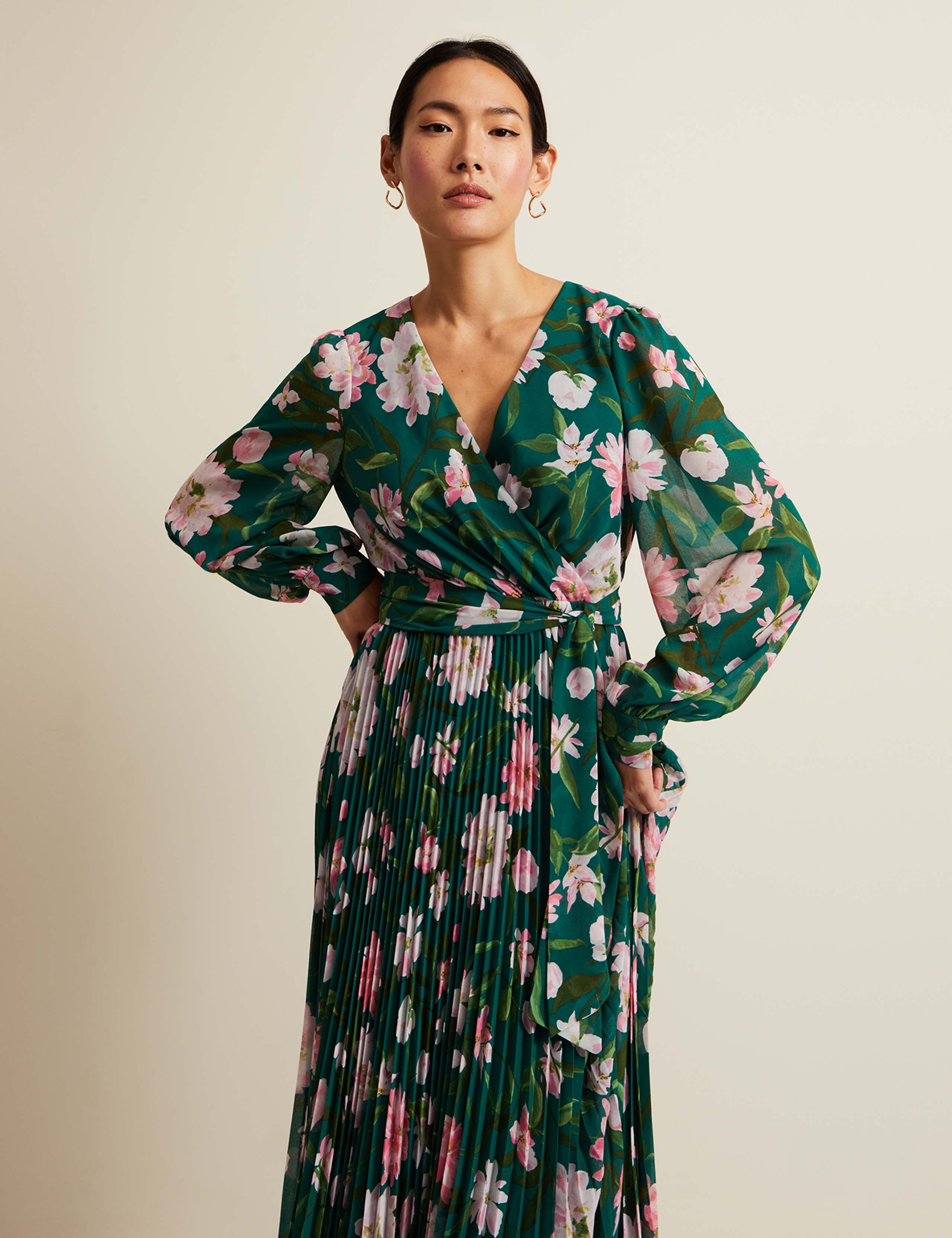 Floral V-Neck Pleated Maxi Wrap Dress 3 of 6