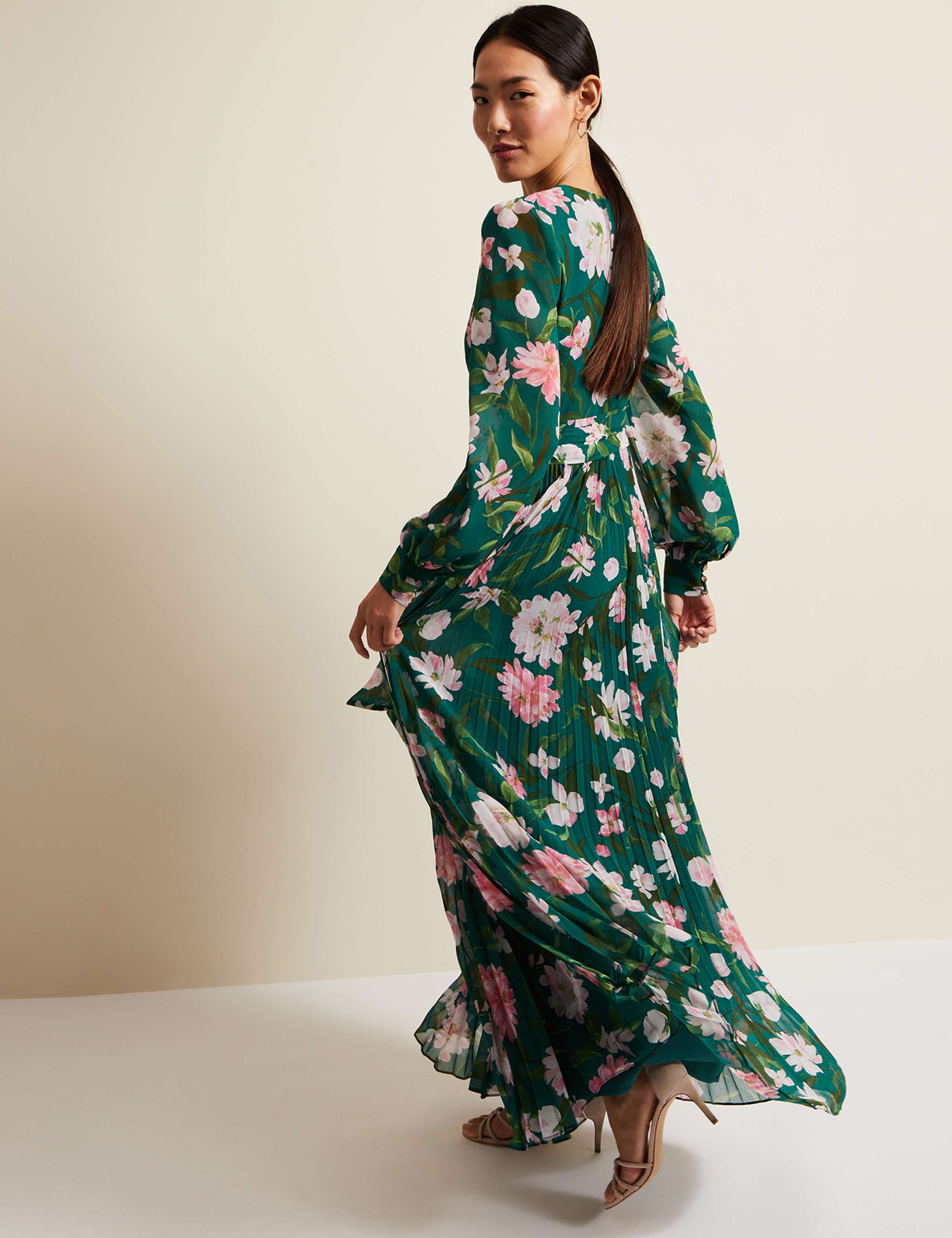Floral V-Neck Pleated Maxi Wrap Dress 4 of 6