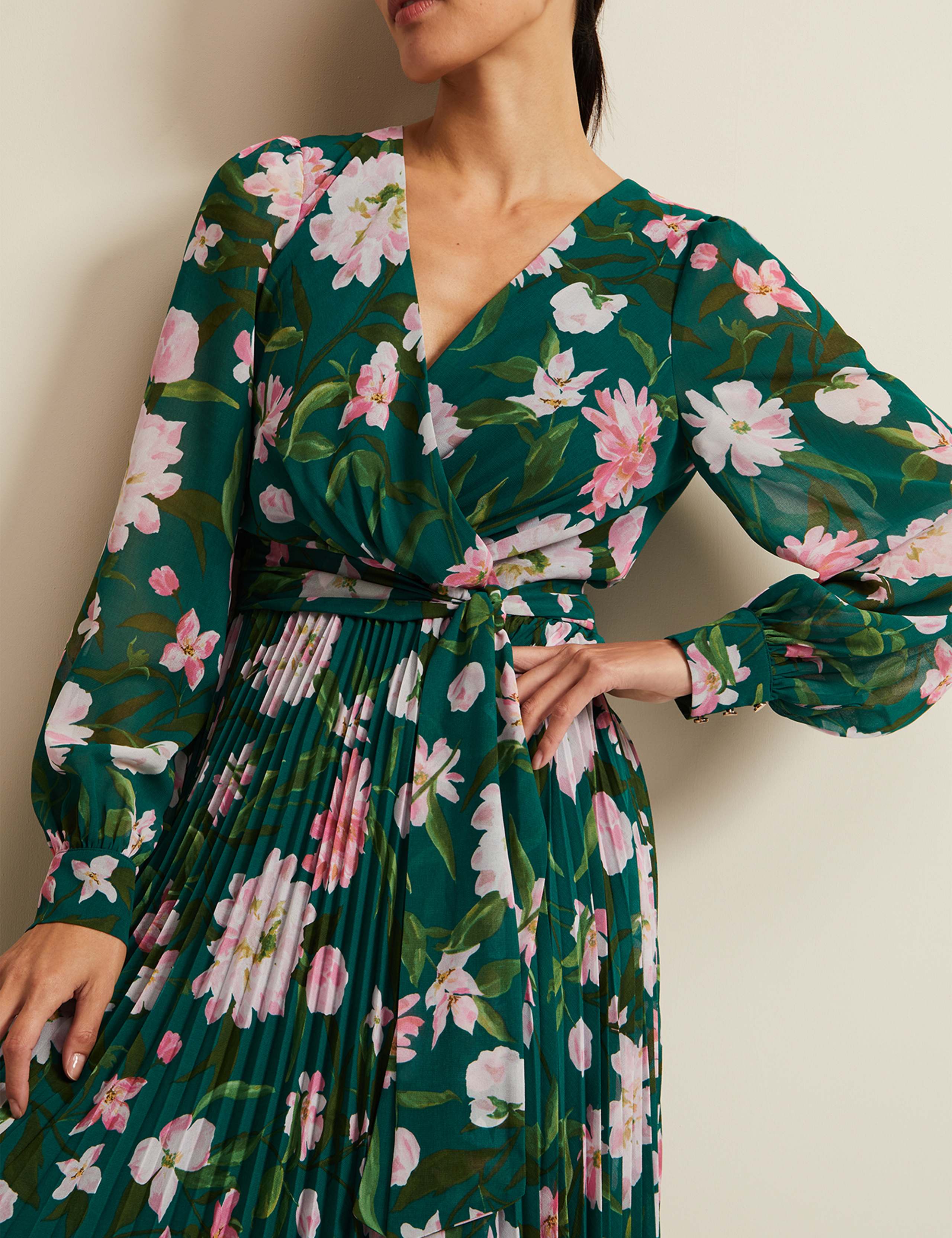 Floral V-Neck Pleated Maxi Wrap Dress 5 of 6
