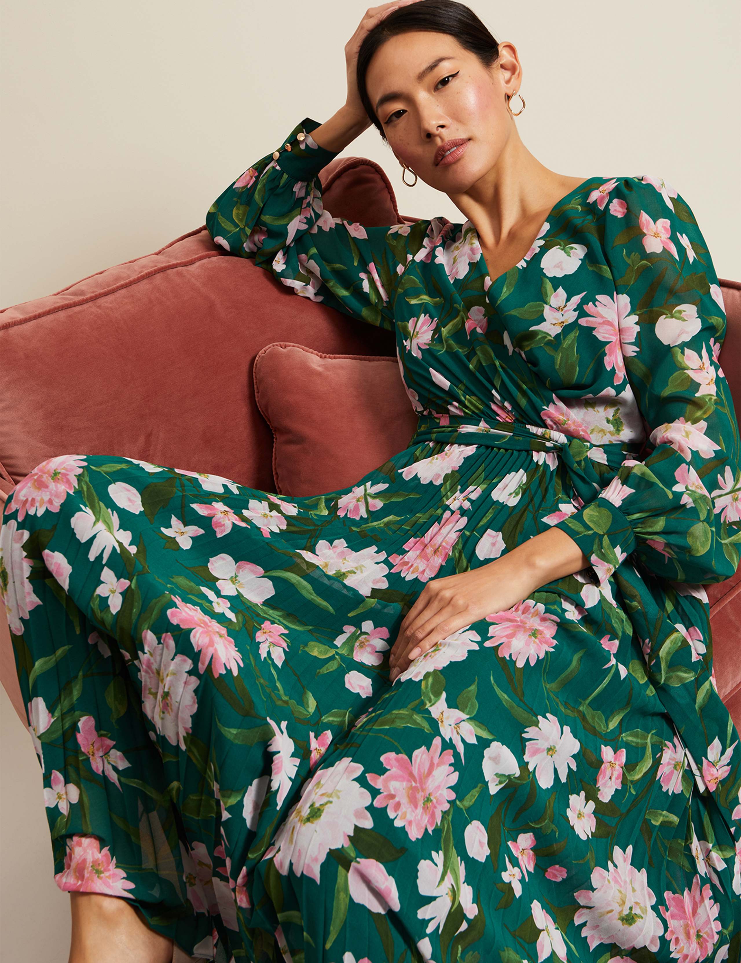 Floral V-Neck Pleated Maxi Wrap Dress 6 of 6