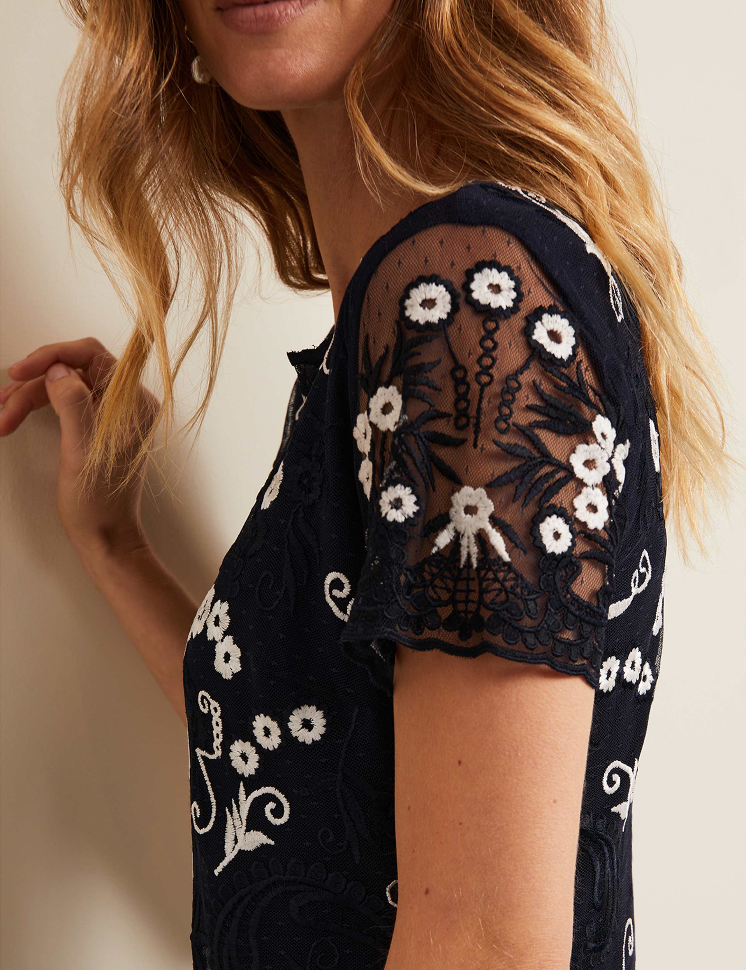 Embroidered Lace Knee Length Shift Dress 5 of 7