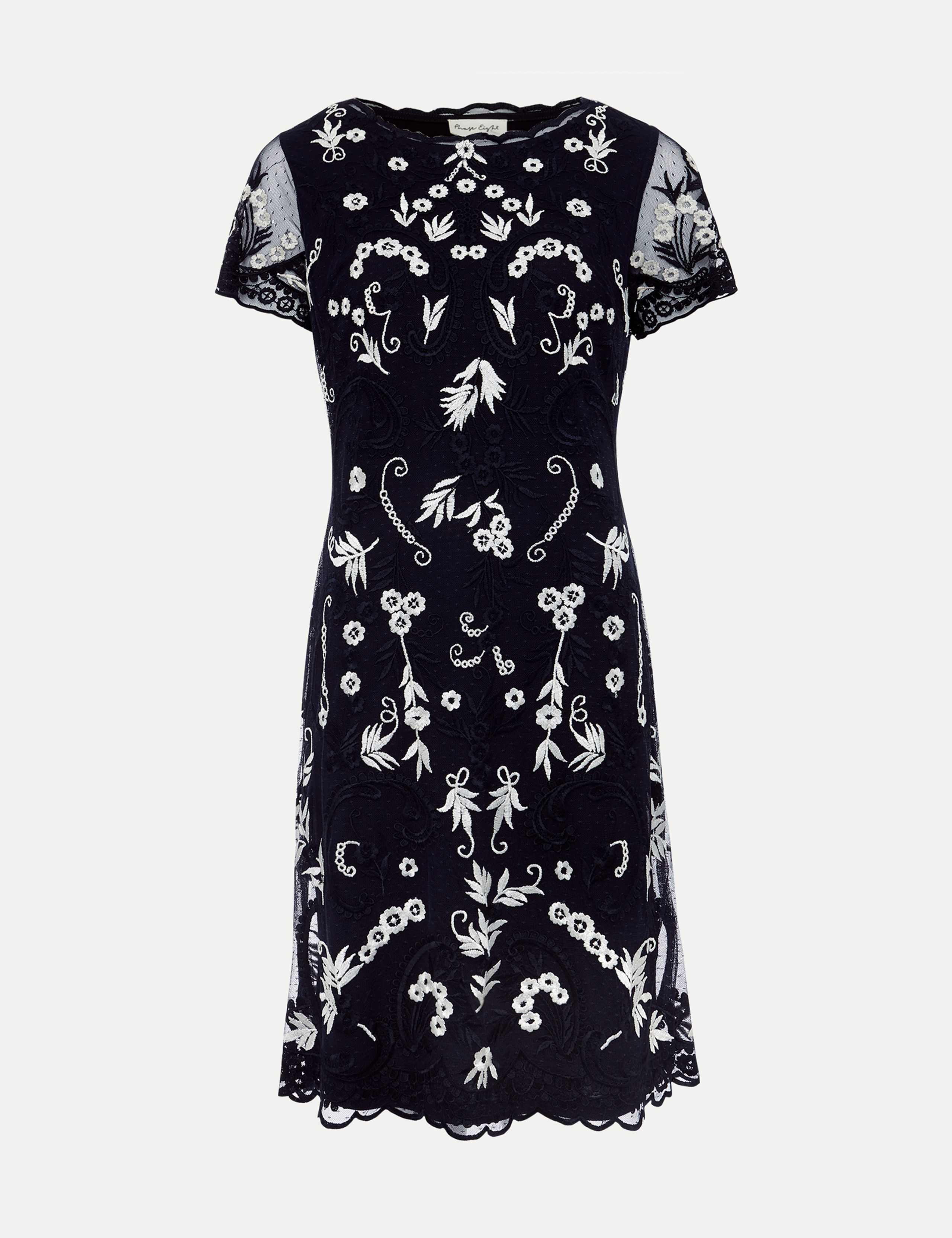 Embroidered Lace Knee Length Shift Dress 2 of 7