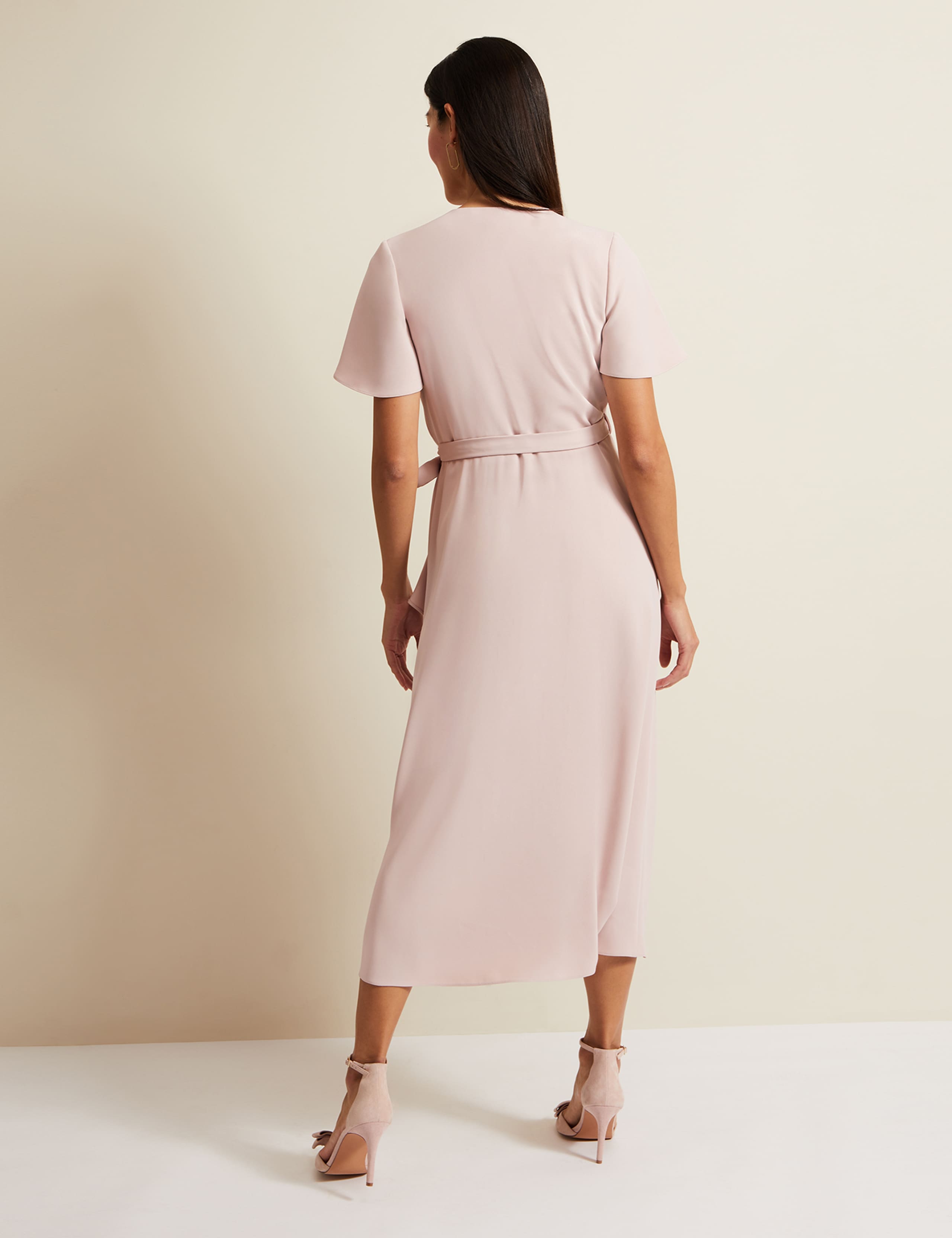 V-Neck Ruffle Angel Sleeve Midi Wrap Dress 4 of 6