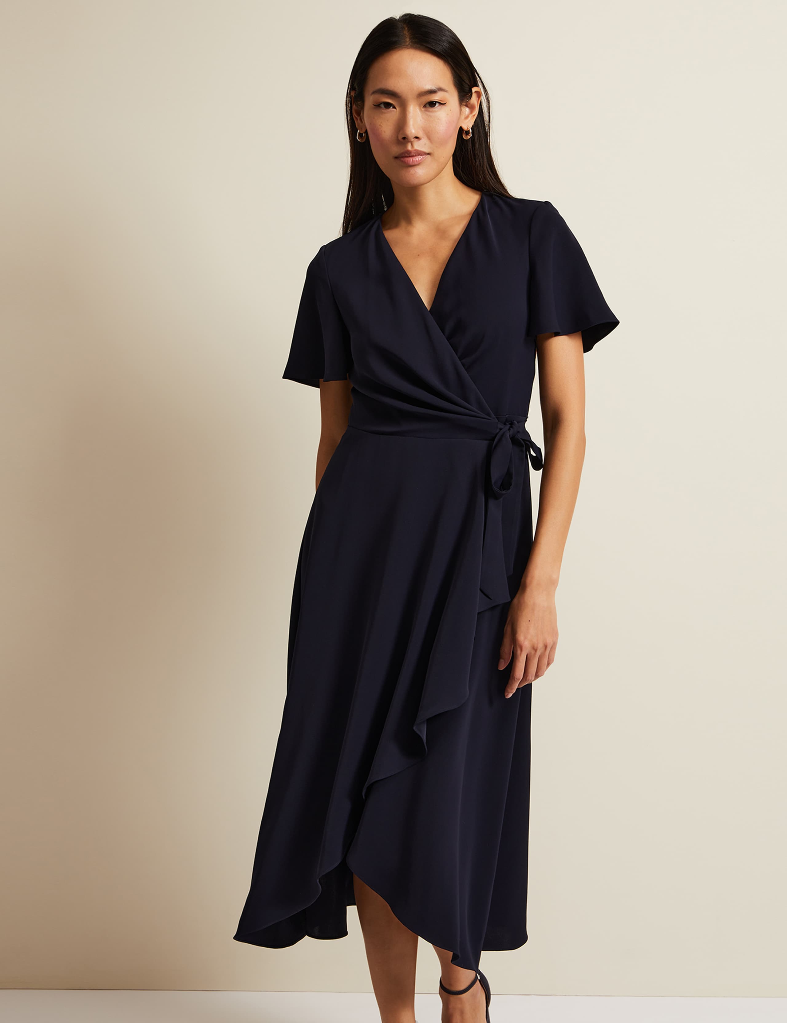V-Neck Frill Detail Midi Wrap Dress 3 of 8