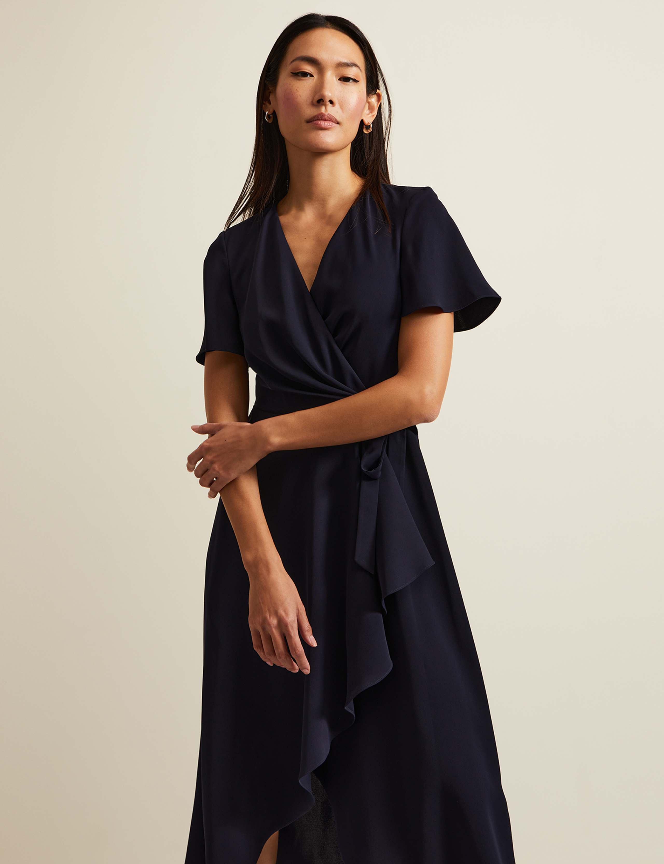 V-Neck Frill Detail Midi Wrap Dress 5 of 8