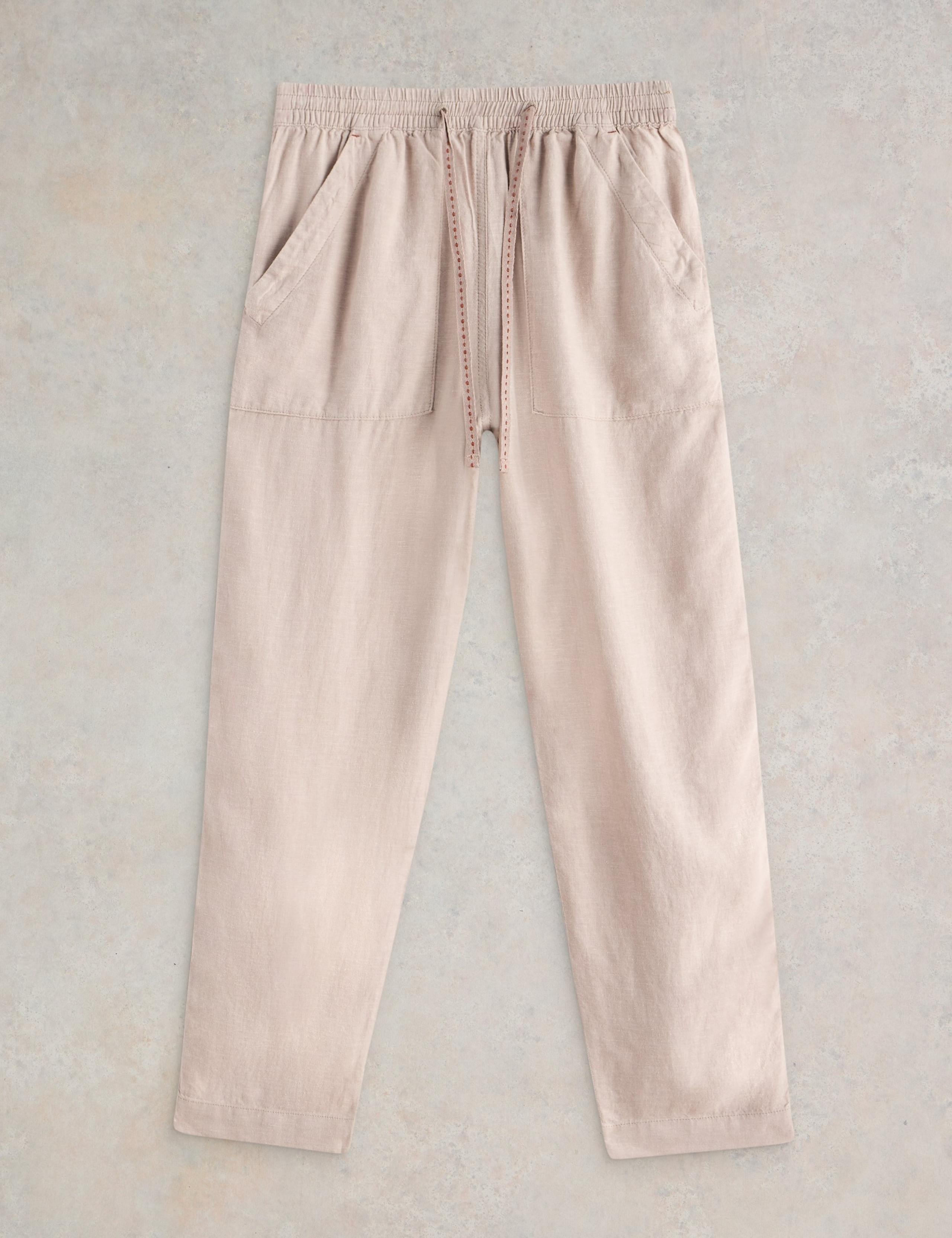 Linen Blend Drawstring Ankle Grazer Trousers 2 of 6