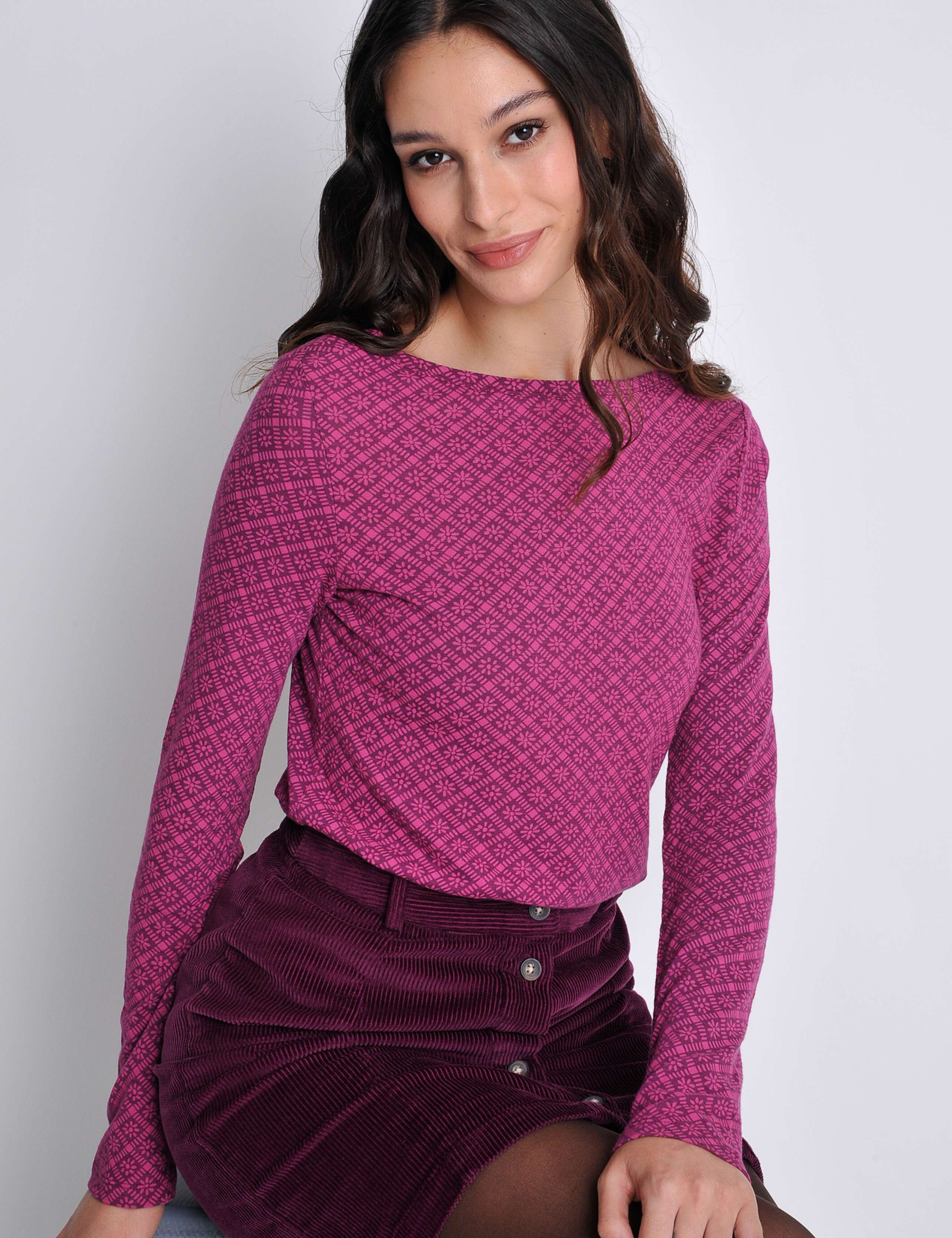 Cotton Modal Blend Geometric Floral Top | Burgs | M&S