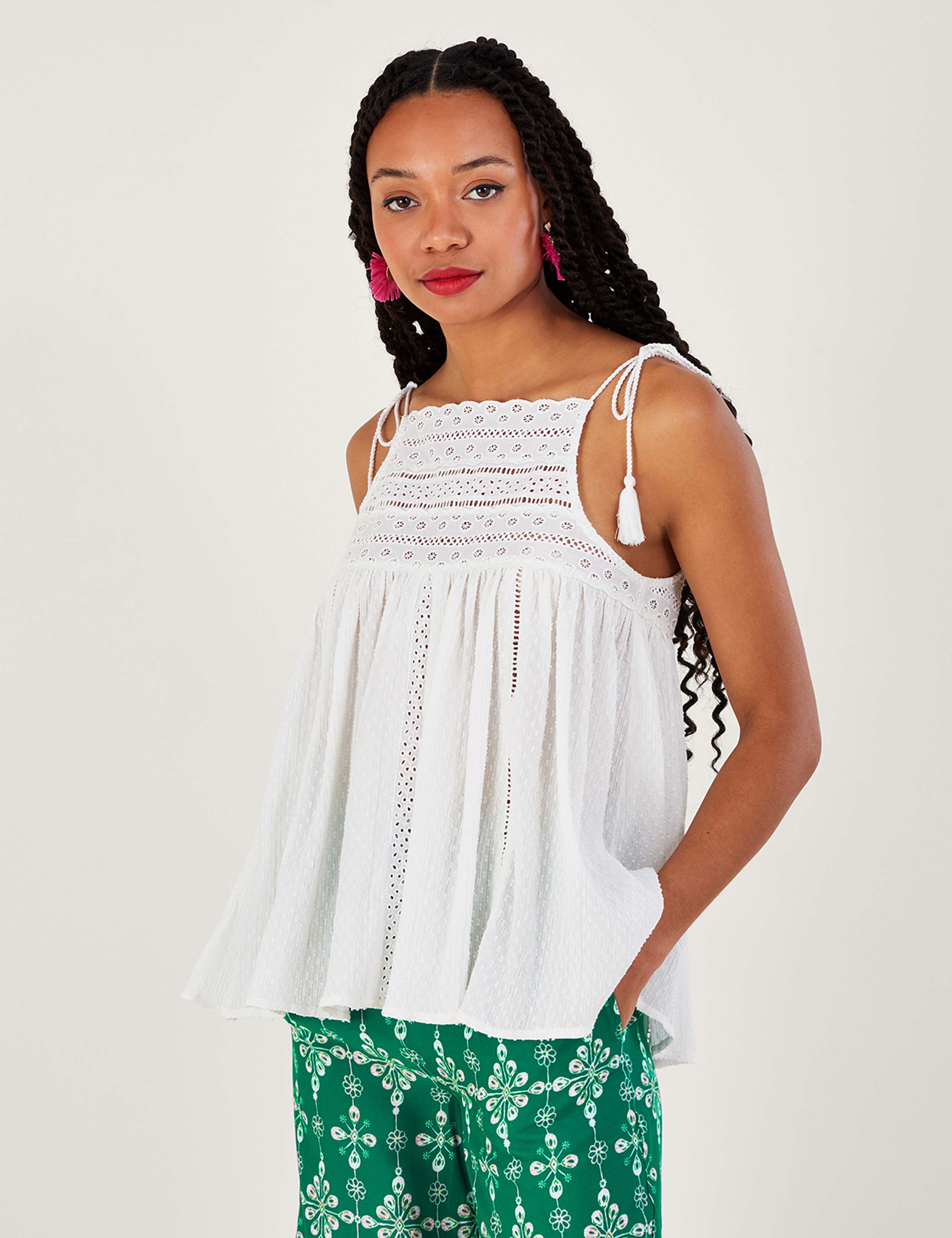 Pure Cotton Broderie High Neck Cami Top 2 of 4